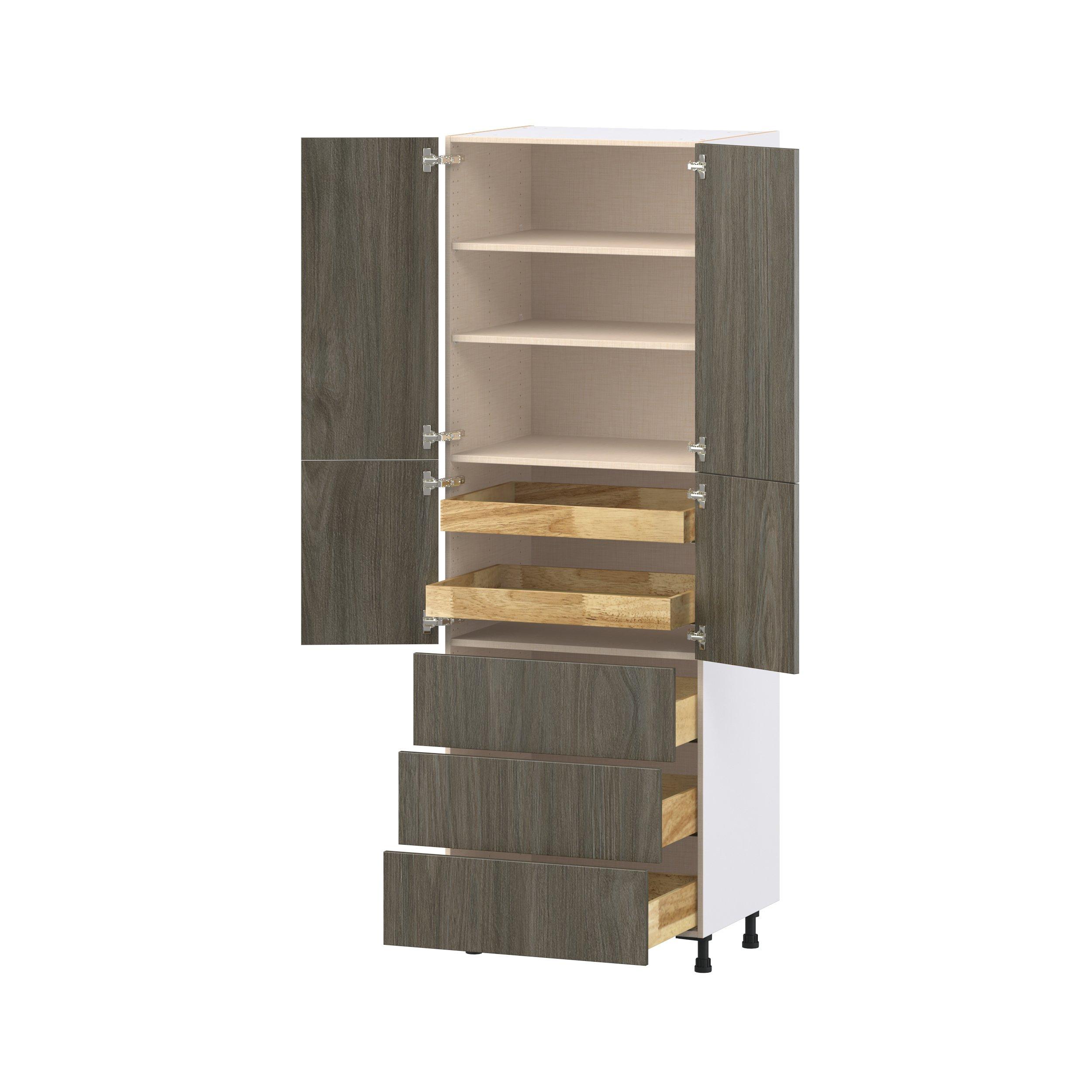 Glenwood 30 in. Burnt Walnut Door and Drawer Pantry Cabinet with Inner Pull-Out
