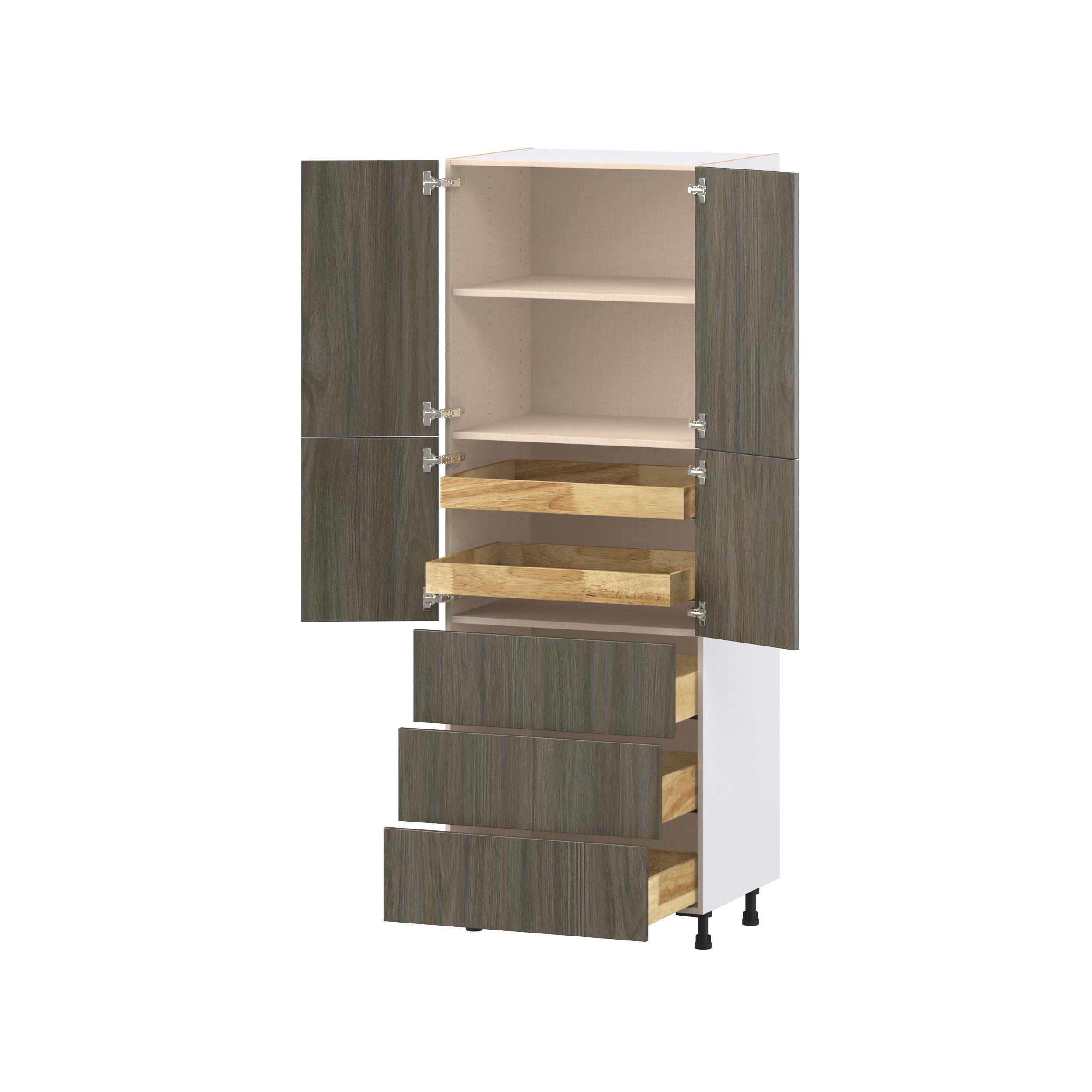 Glenwood 30 in. Burnt Walnut Door and Drawer Pantry Cabinet with Inner Pull-Out