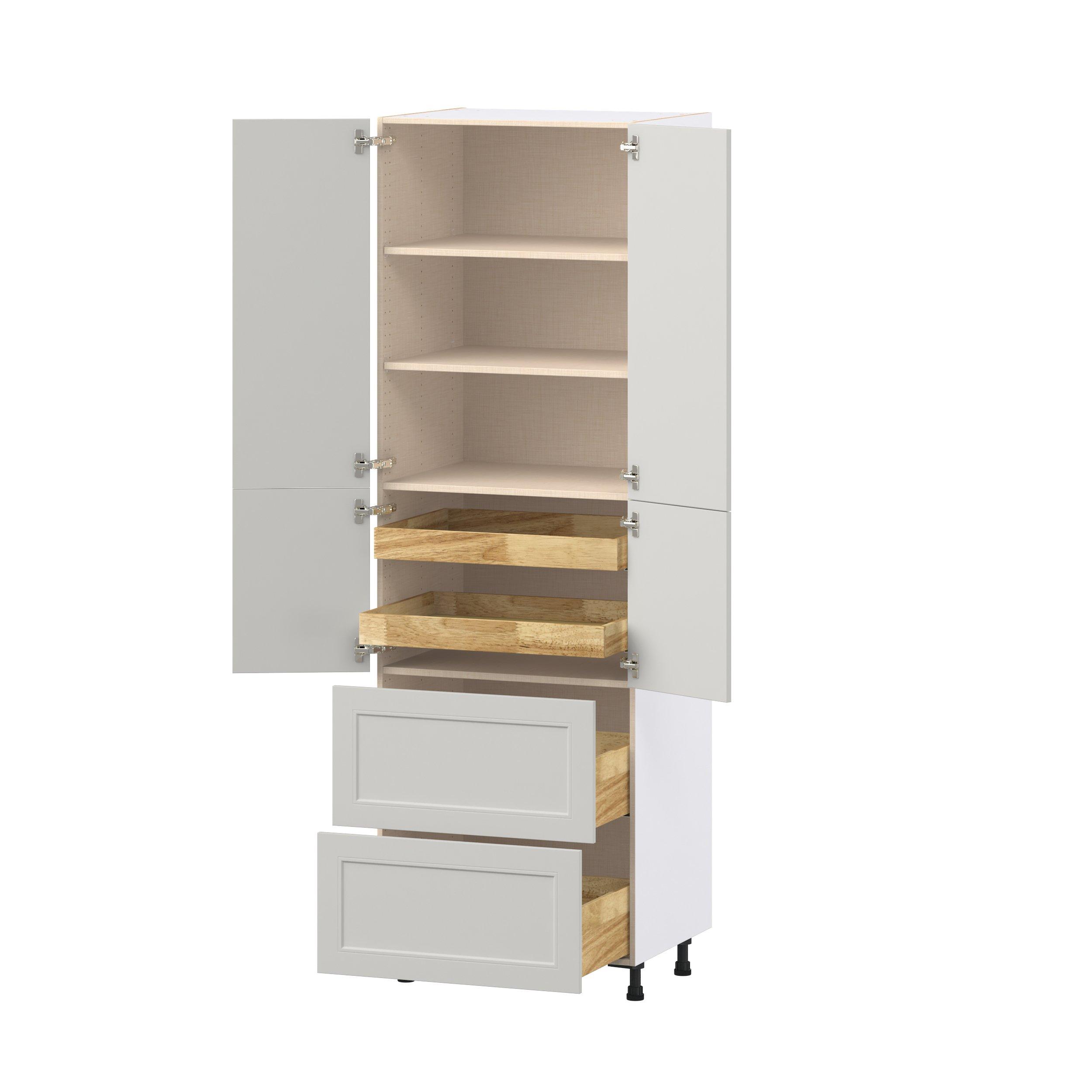 Lenox 30 in. Painted Light Gray Door and Drawer Pantry Cabinet with Inner Pull-Out