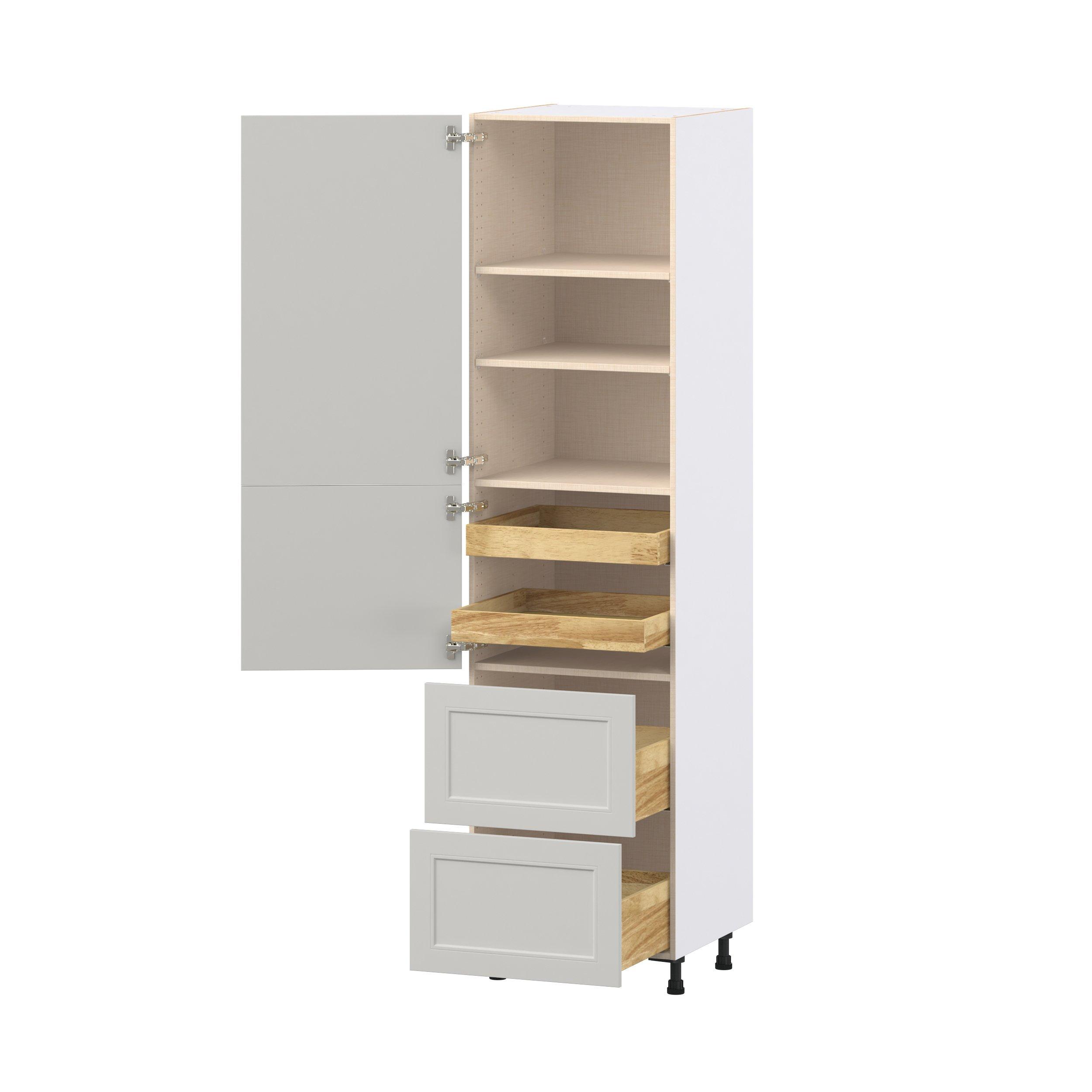 Lenox 24 in. Painted Light Gray Door and Drawer Pantry Cabinet with Inner Pull-Out