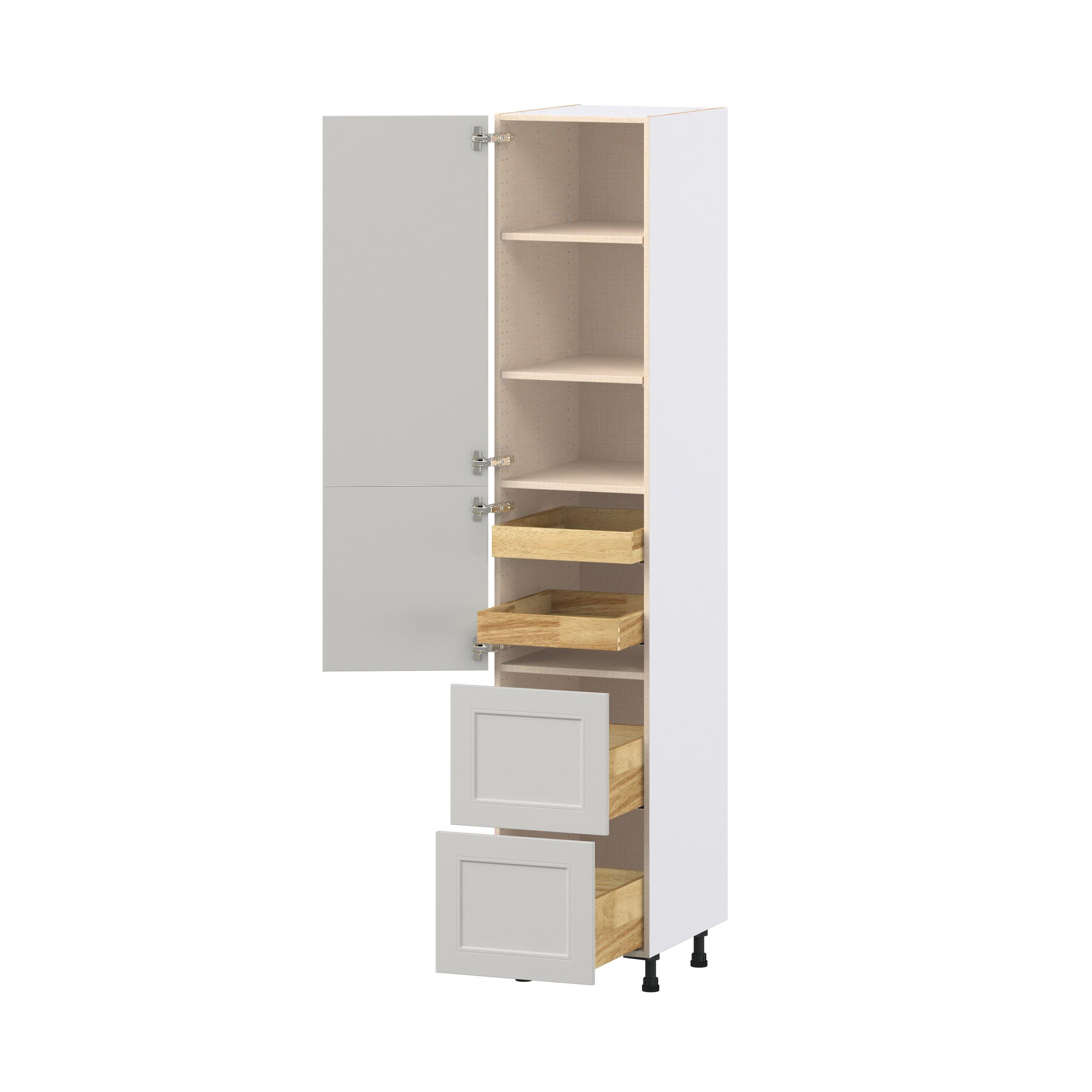 Lenox 18 in. Painted Light Gray Door and Drawer Pantry Cabinet with Inner Pull-Out