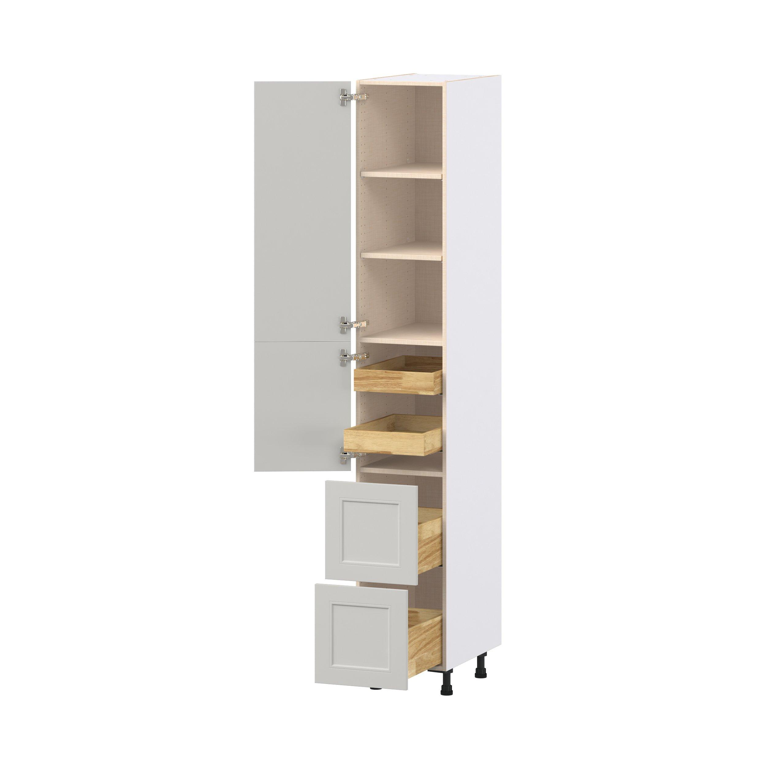 Lenox 15 in. Painted Light Gray Door and Drawer Pantry Cabinet with Inner Pull-Out