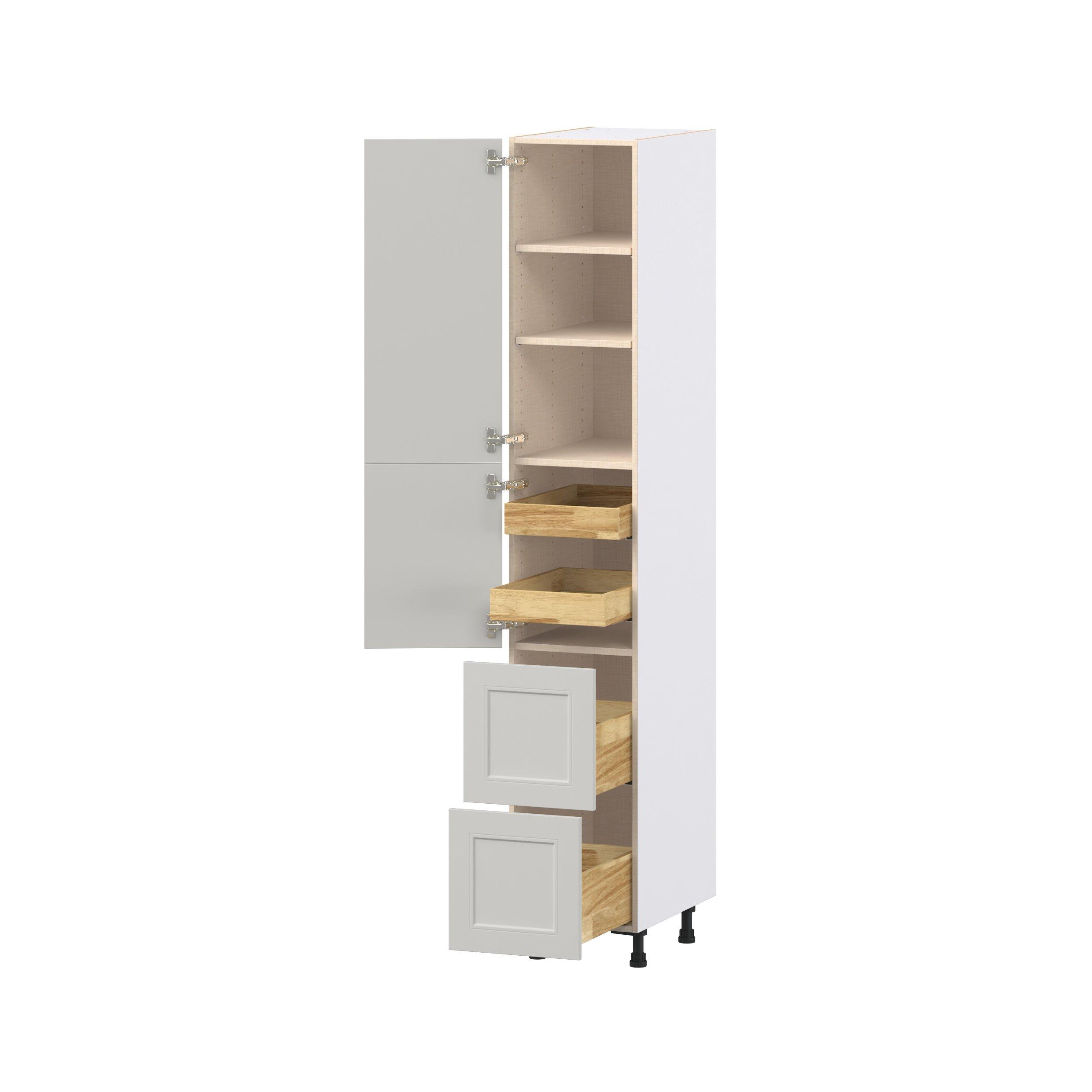 Lenox 15 in. Painted Light Gray Door and Drawer Pantry Cabinet with Inner Pull-Out