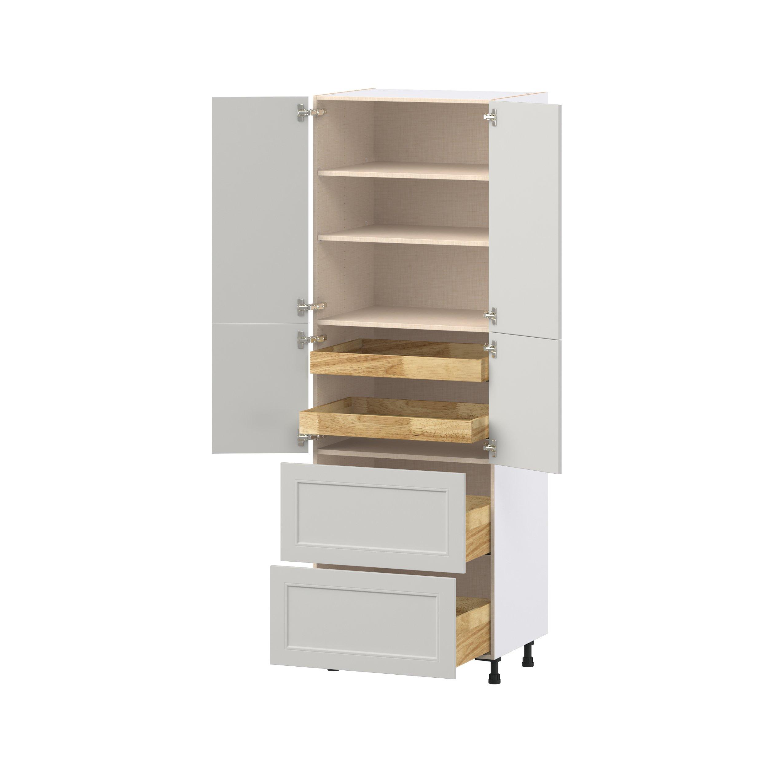 Lenox 30 in. Painted Light Gray Door and Drawer Pantry Cabinet with Inner Pull-Out