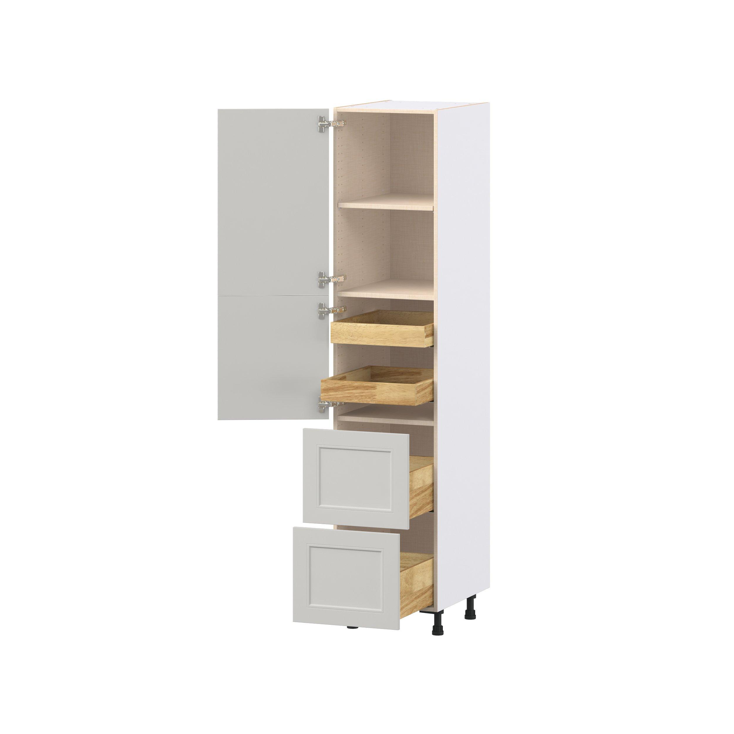Lenox 18 in. Painted Light Gray Door and Drawer Pantry Cabinet with Inner Pull-Out