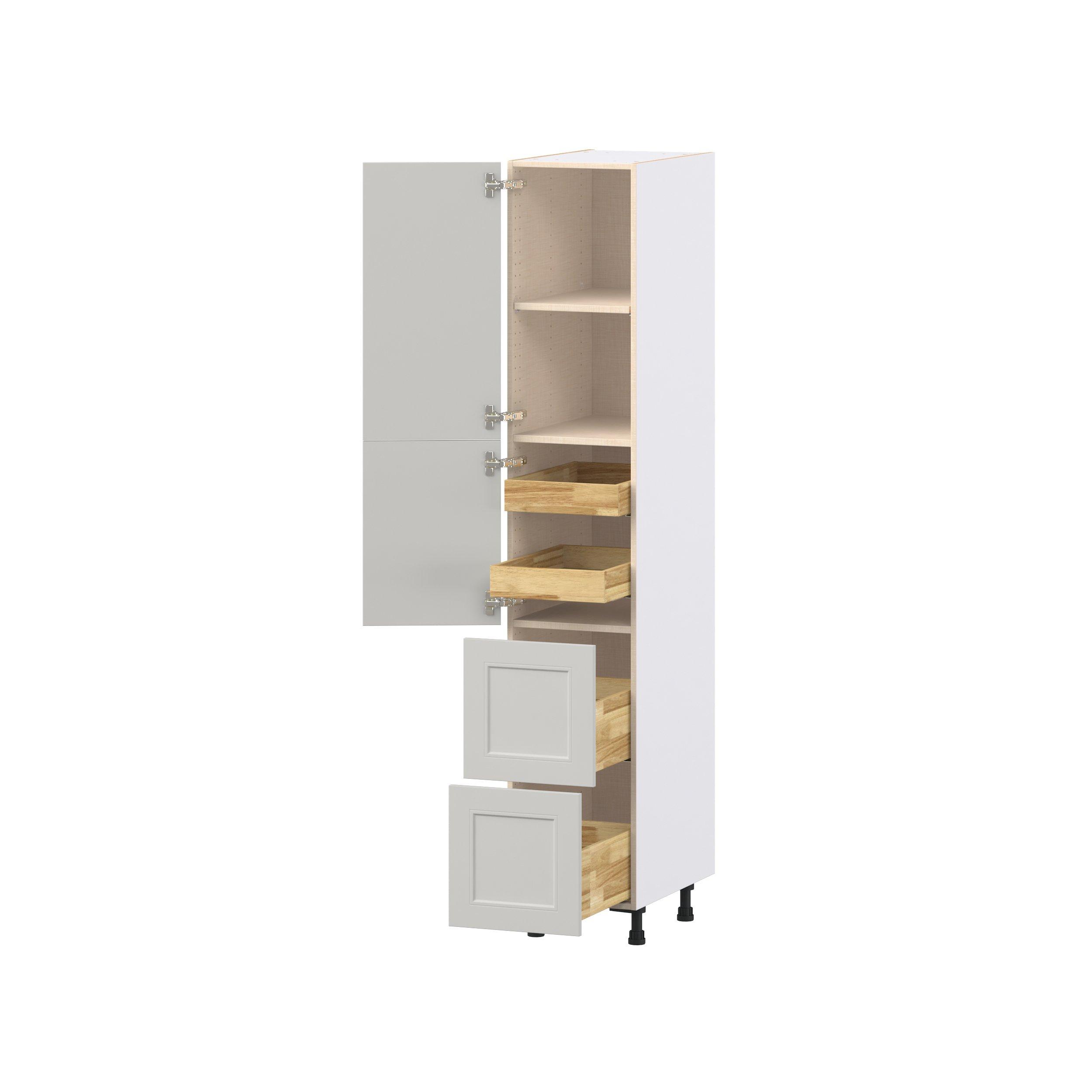 Lenox 15 in. Painted Light Gray Door and Drawer Pantry Cabinet with Inner Pull-Out