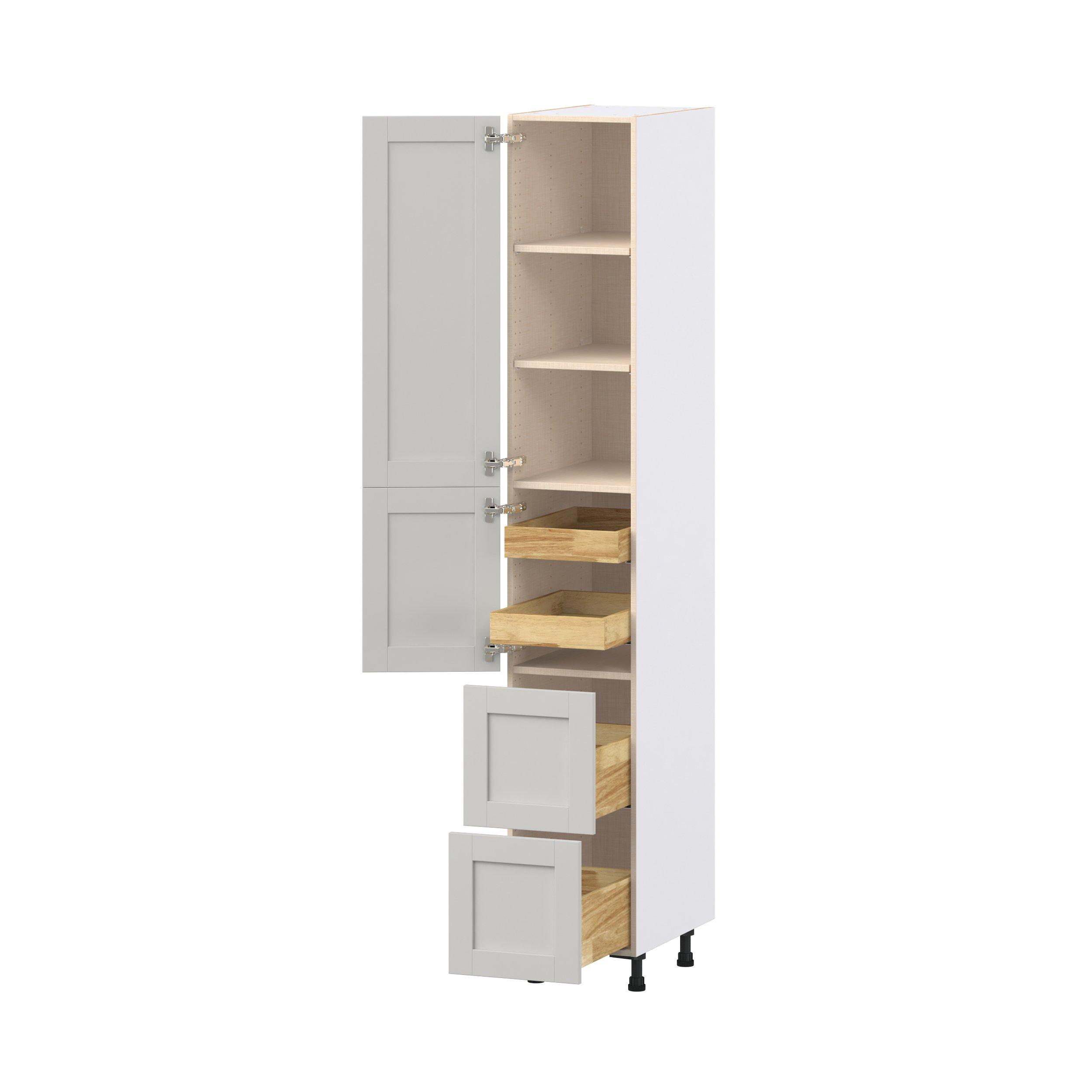 Summerhill 15 in. Light Gray Door and Drawer Pantry Cabinet with Inner Pull-Out