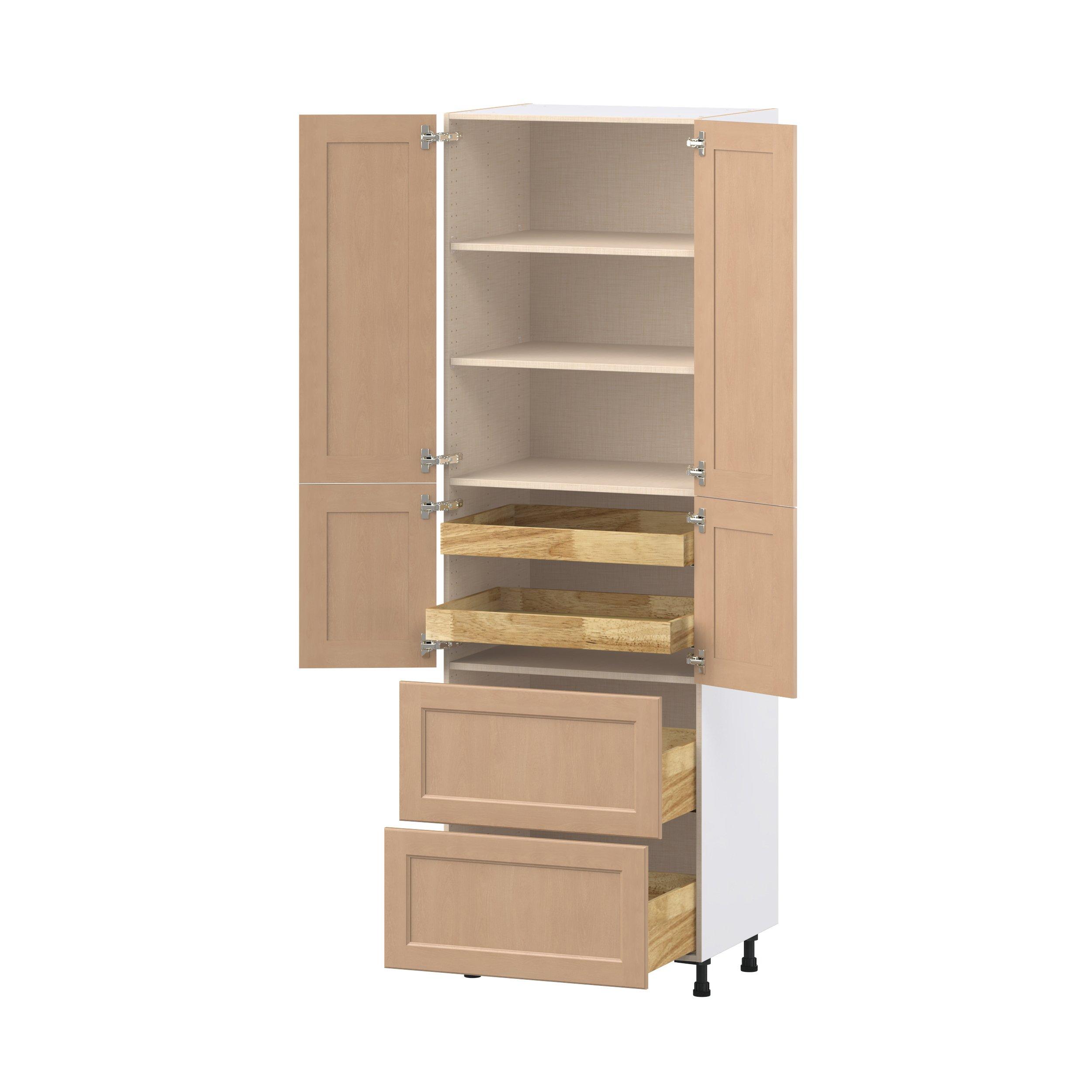 Sugarhill 30 in. Stained Sugar Cookie Door and Drawer Pantry Cabinet with Inner Pull-Out