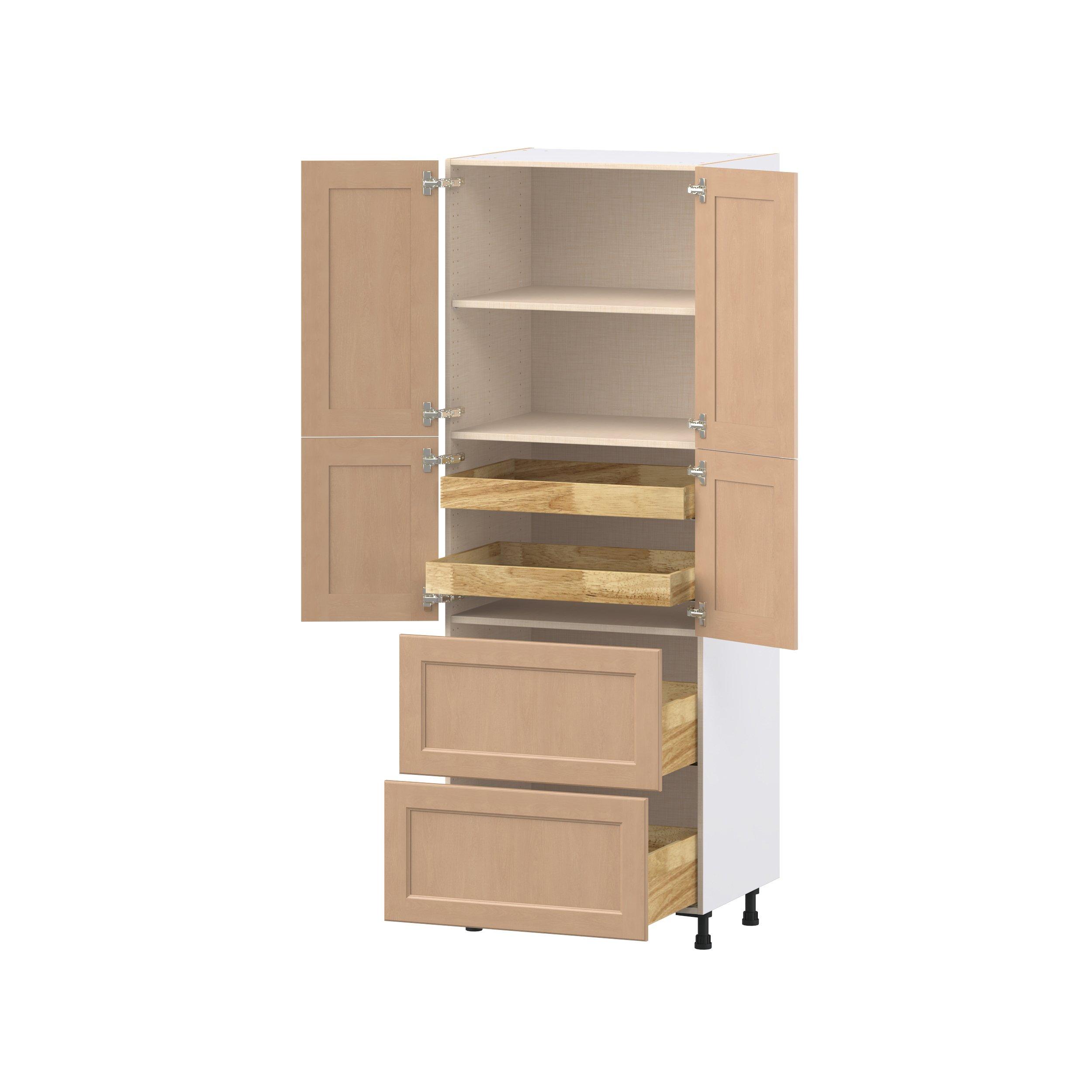 Sugarhill 30 in. Stained Sugar Cookie Door and Drawer Pantry Cabinet with Inner Pull-Out