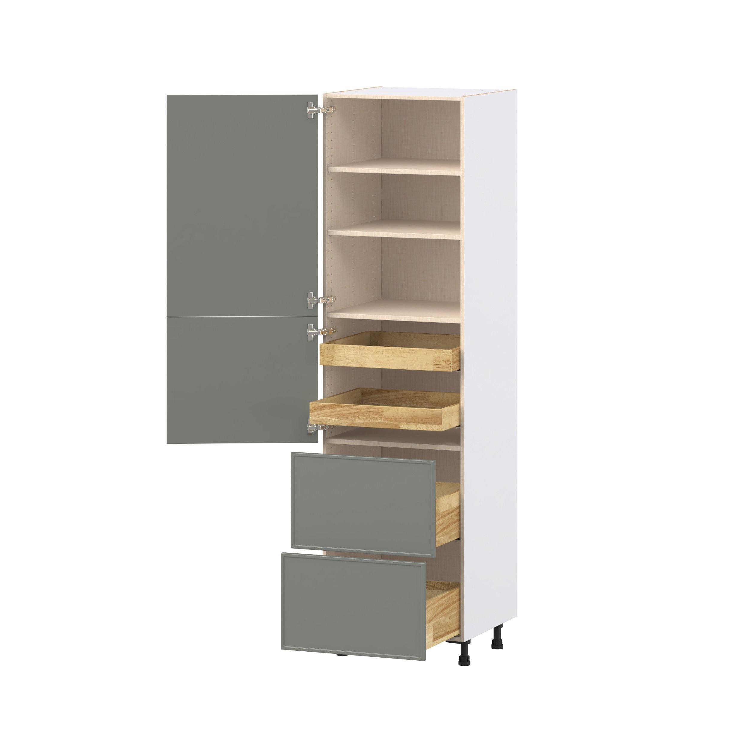 Linden 24 in. Painted Moss Green Door and Drawer Pantry Cabinet with Inner Pull-Out