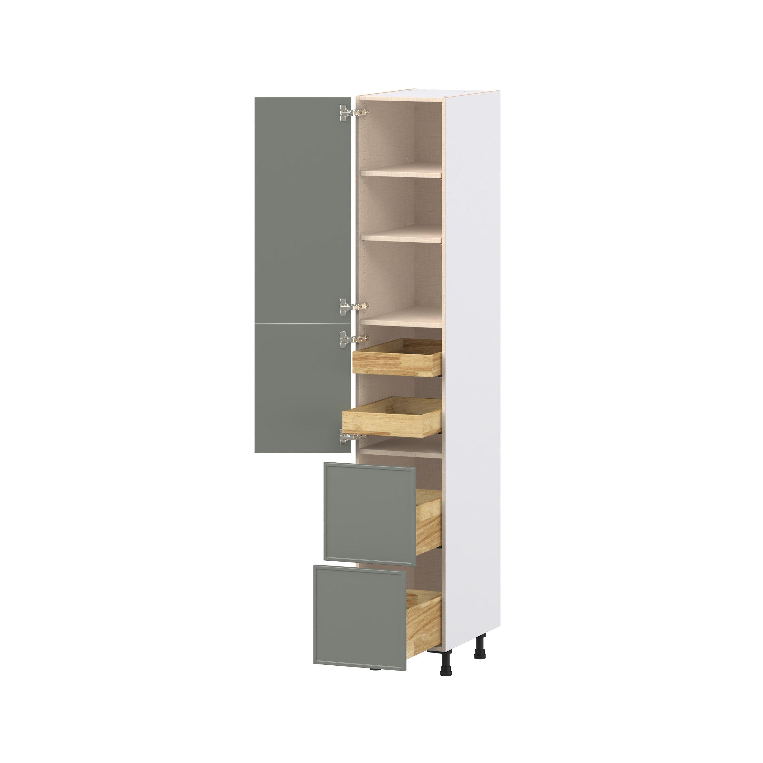 Linden 15 in. Painted Moss Green Door and Drawer Pantry Cabinet with Inner Pull-Out