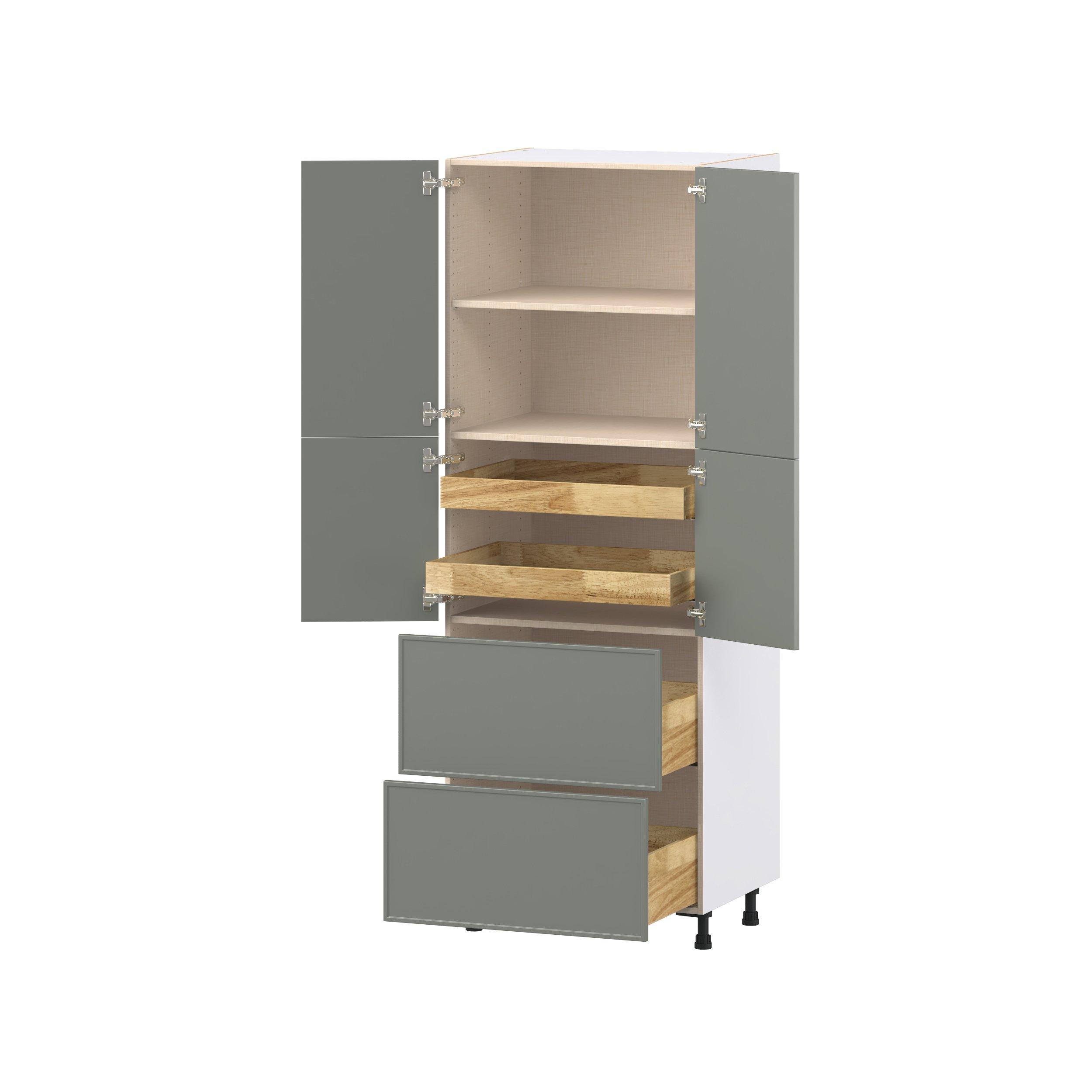Linden 30 in. Painted Moss Green Door and Drawer Pantry Cabinet with Inner Pull-Out