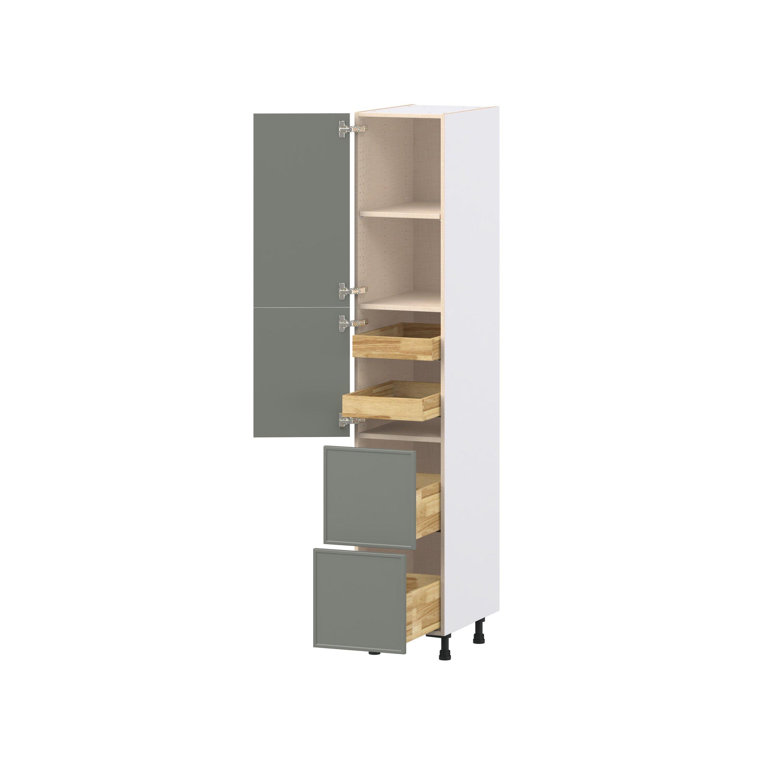 Linden 15 in. Painted Moss Green Door and Drawer Pantry Cabinet with Inner Pull-Out