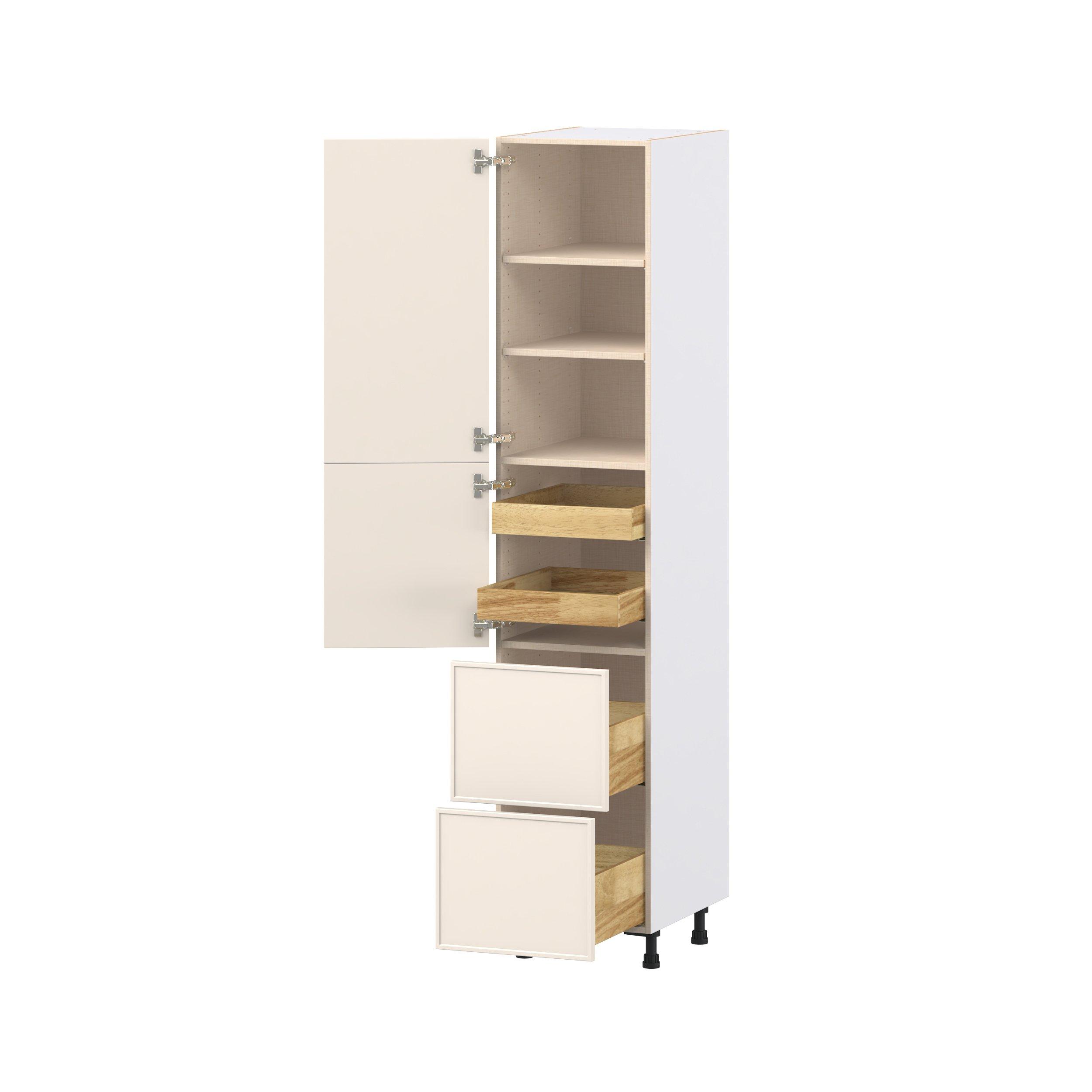 Linden 18 in. Painted Washed Linen Door and Drawer Pantry Cabinet with Inner Pull-Out