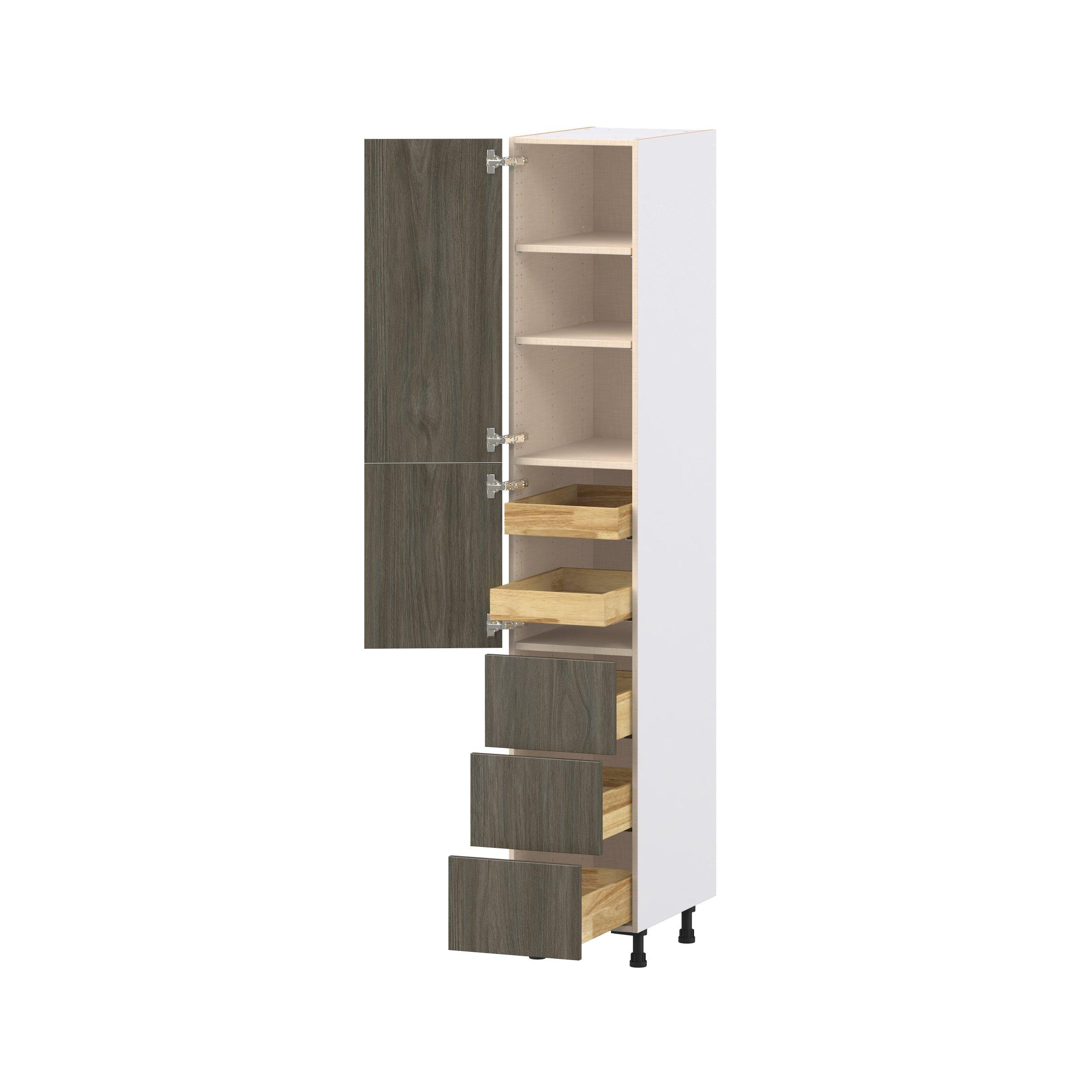 Glenwood 15 in. Burnt Walnut Door and Drawer Pantry Cabinet with Inner Pull-Out
