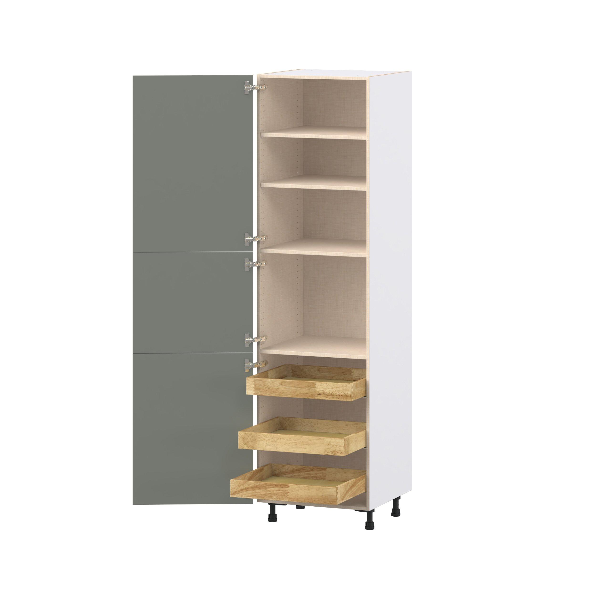 Linden 24 in. Painted Moss Green Pantry Cabinet with Inner Pull-Out Drawer