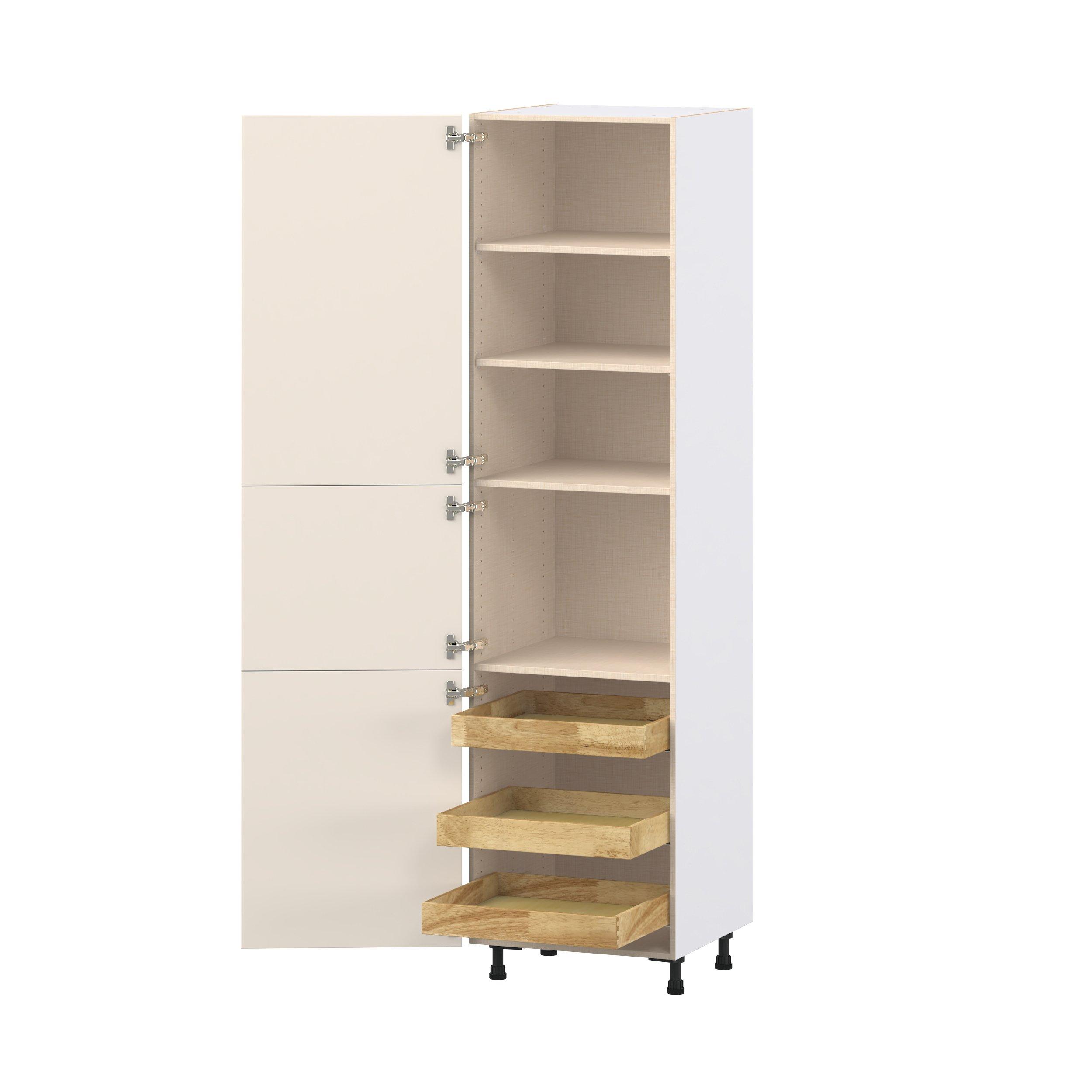 Linden 24 in. Painted Washed Linen Pantry Cabinet with Inner Pull-Out Drawer