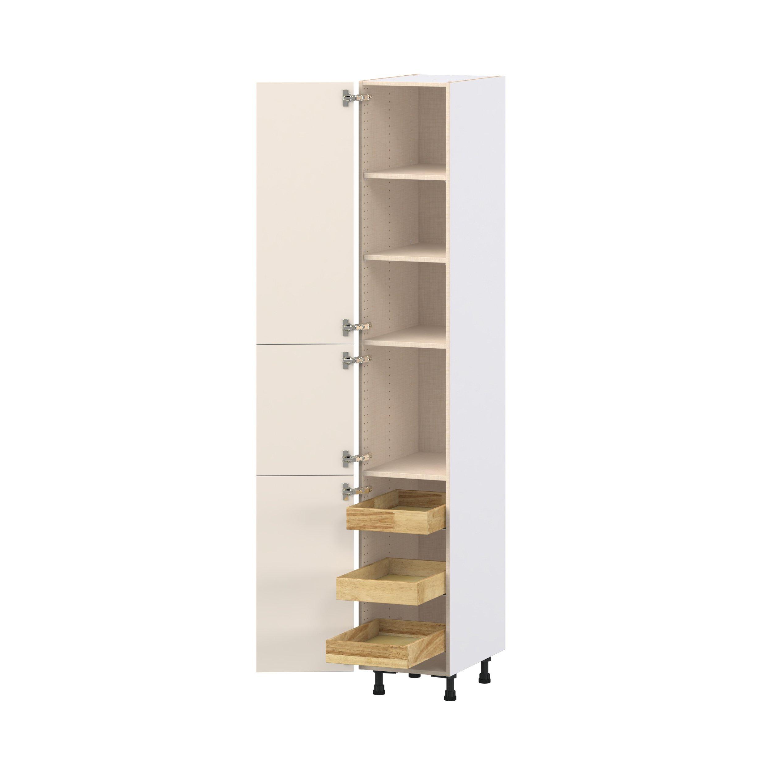 Linden 15 in. Painted Washed Linen Pantry Cabinet with Inner Pull-Out Drawer