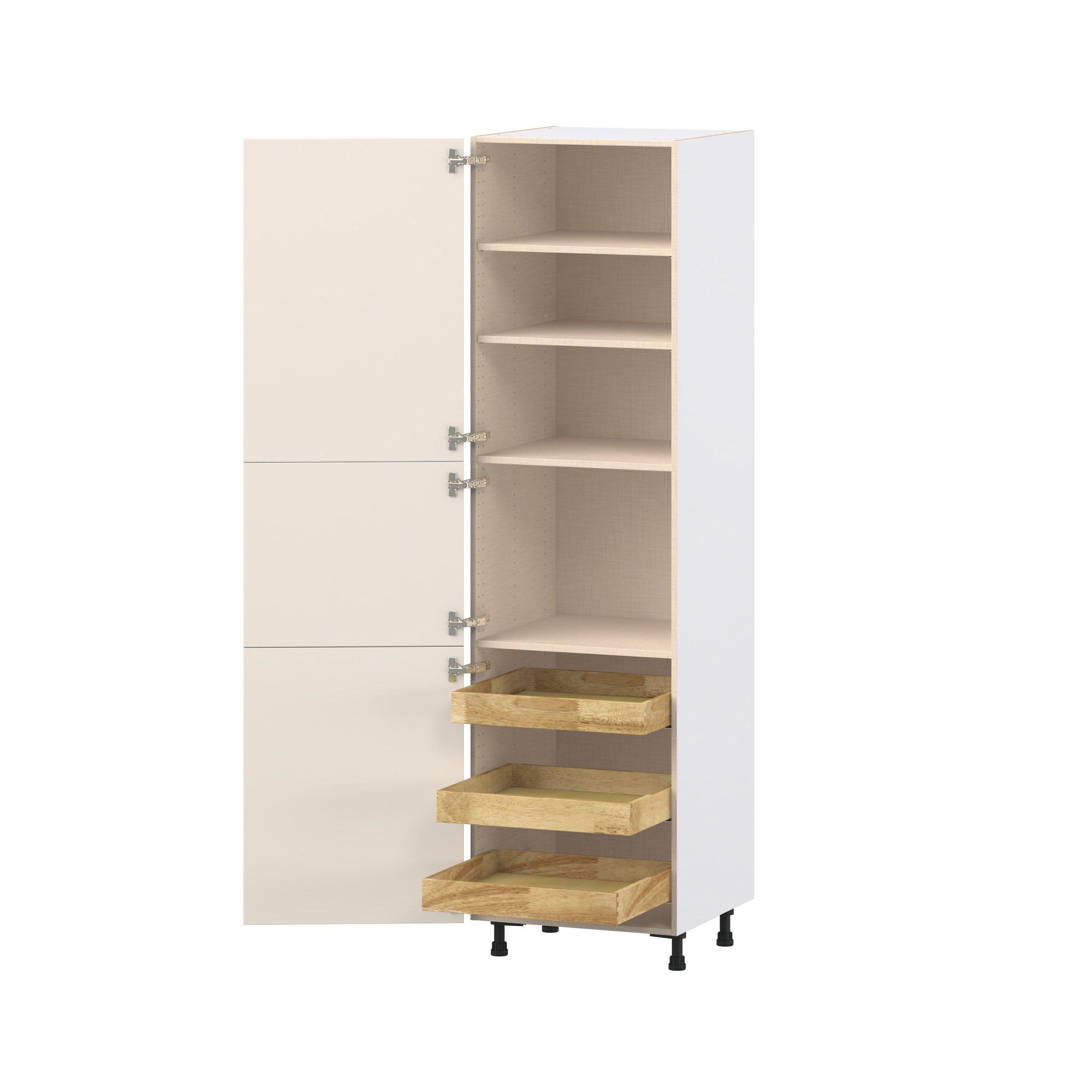 Linden 24 in. Painted Washed Linen Pantry Cabinet with Inner Pull-Out Drawer