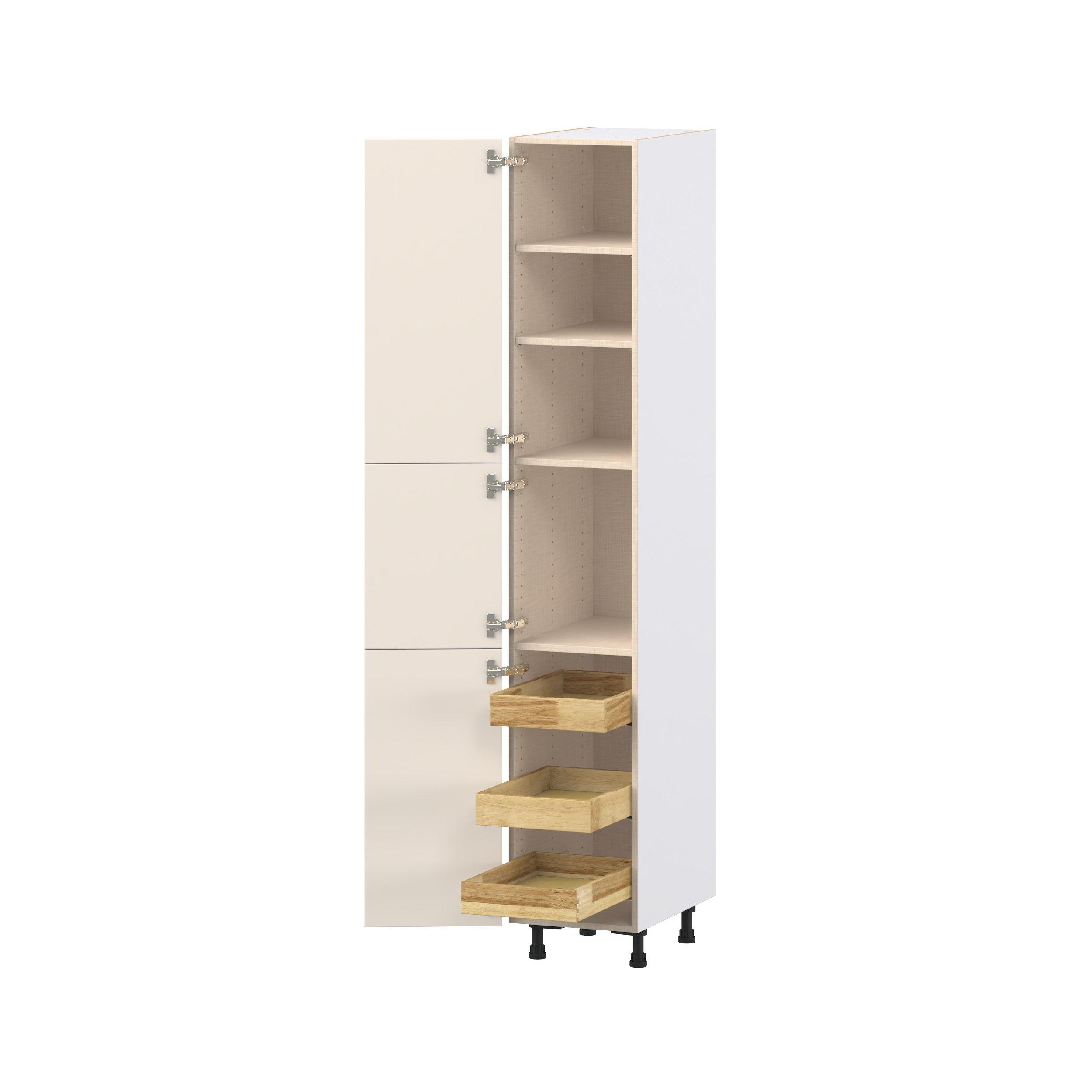 Linden 15 in. Painted Washed Linen Pantry Cabinet with Inner Pull-Out Drawer