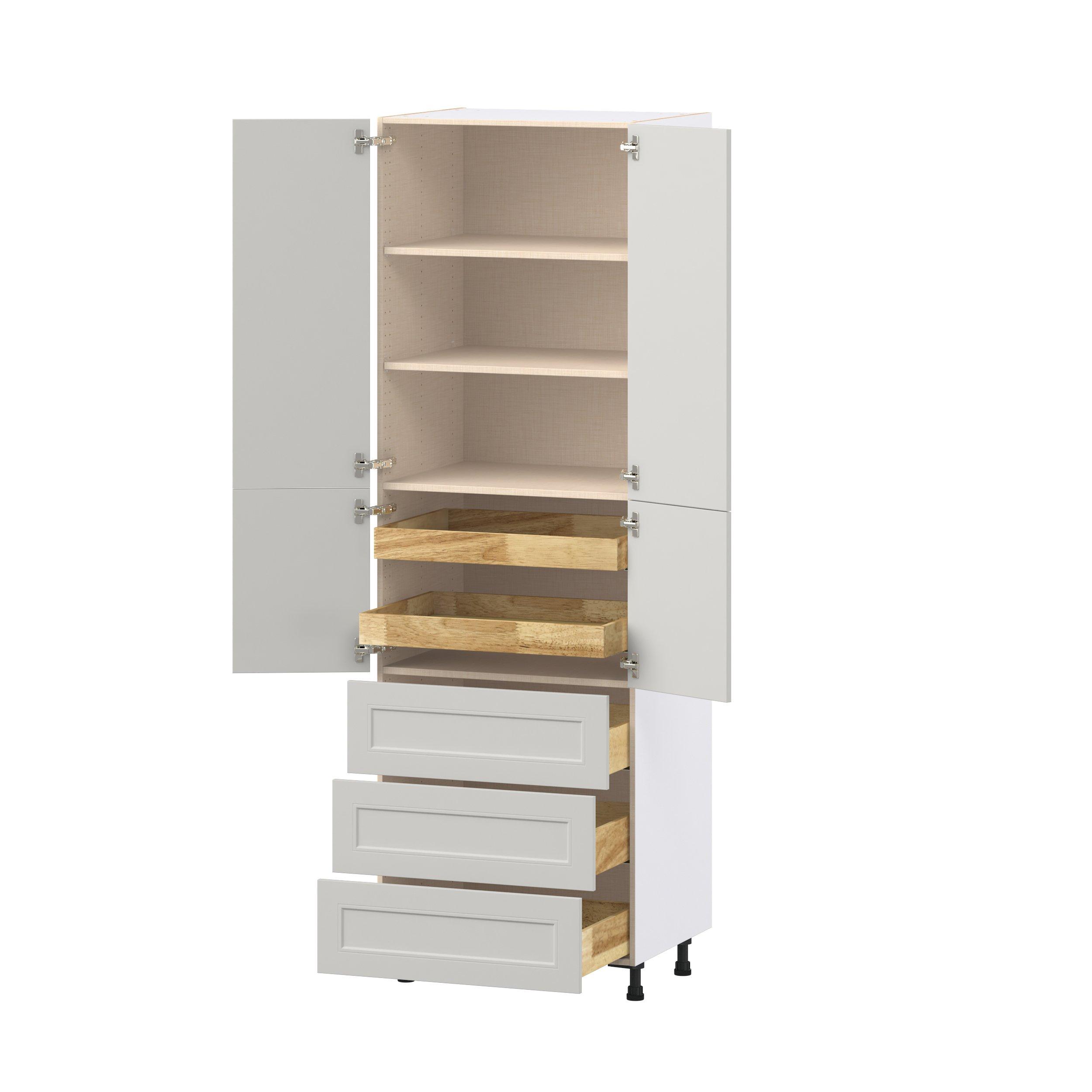 Lenox 30 in. Painted Light Gray Door and Drawer Pantry Cabinet with Inner Pull-Out