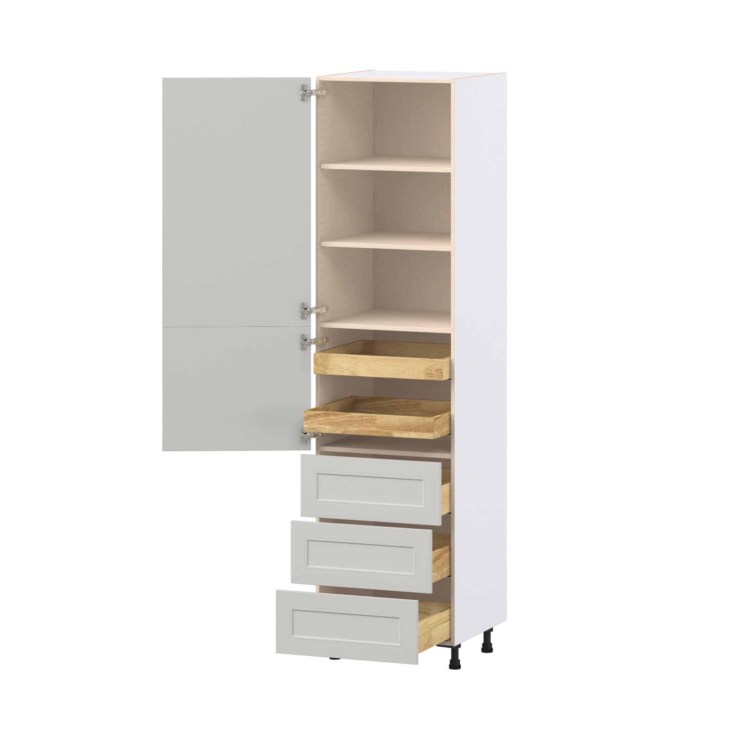 Lenox 24 in. Painted Light Gray Door and Drawer Pantry Cabinet with Inner Pull-Out