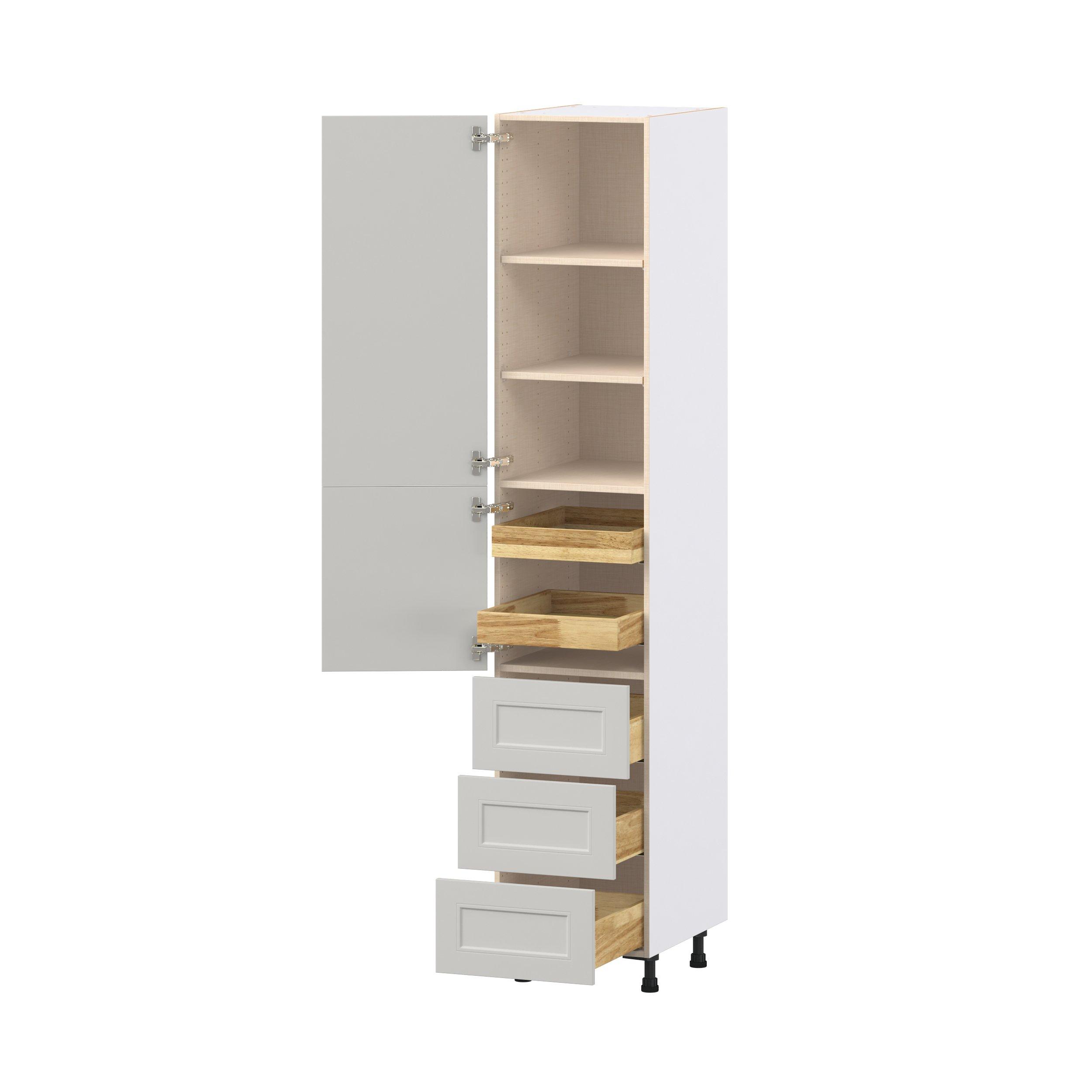 Lenox 18 in. Painted Light Gray Door and Drawer Pantry Cabinet with Inner Pull-Out