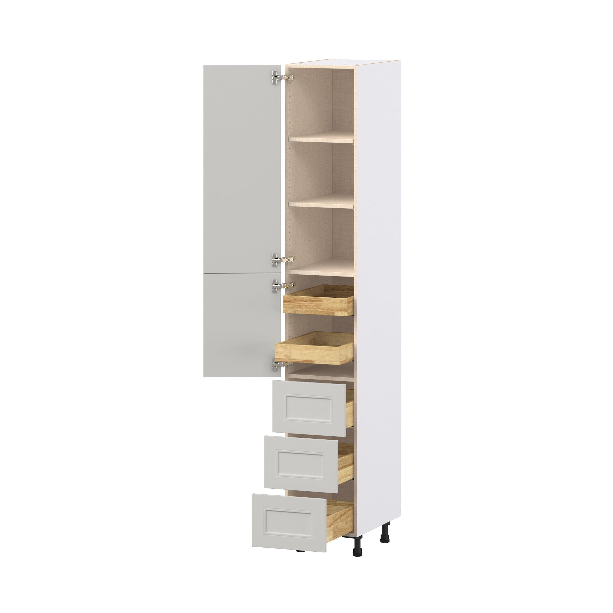 Lenox 15 in. Painted Light Gray Door and Drawer Pantry Cabinet with Inner Pull-Out