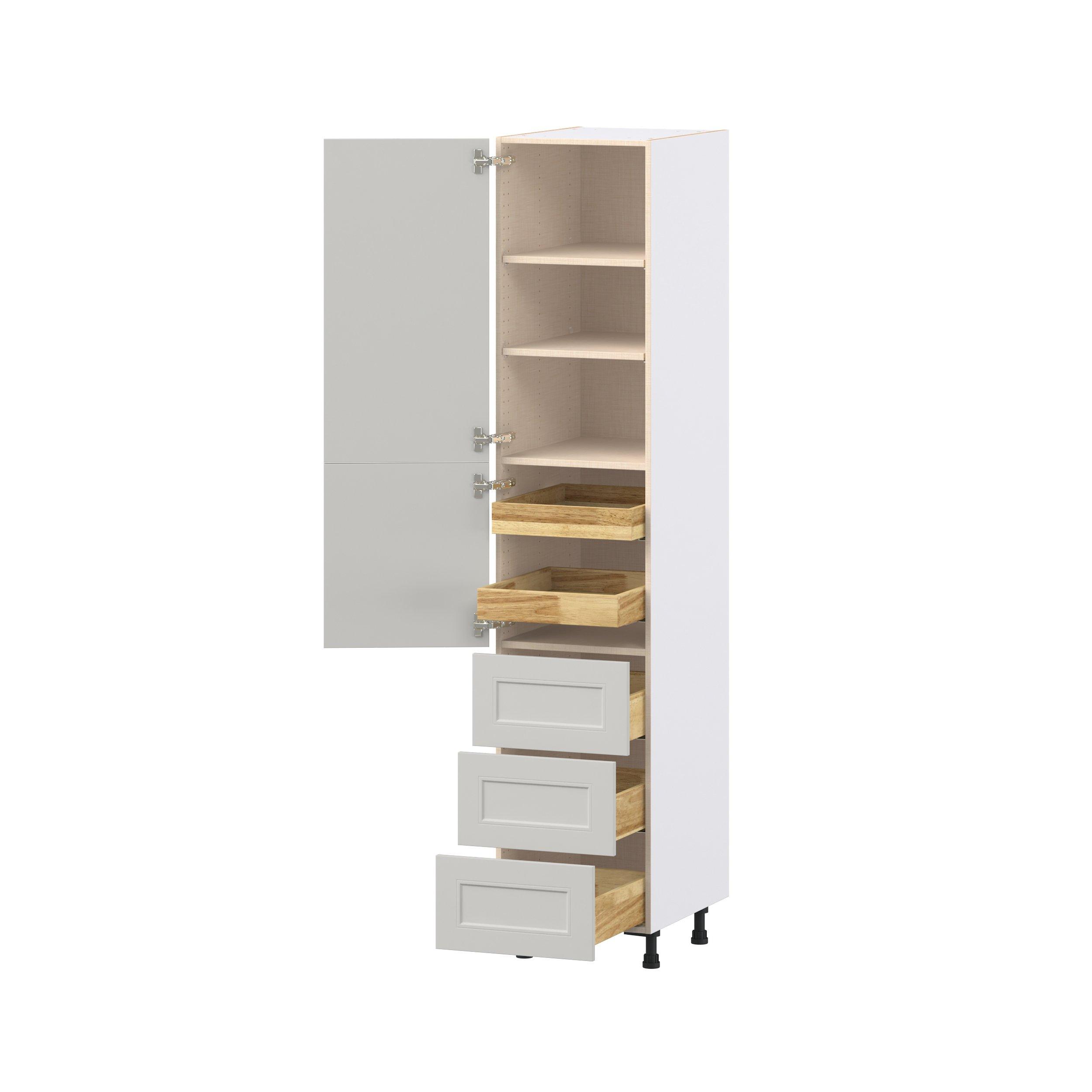 Lenox 18 in. Painted Light Gray Door and Drawer Pantry Cabinet with Inner Pull-Out