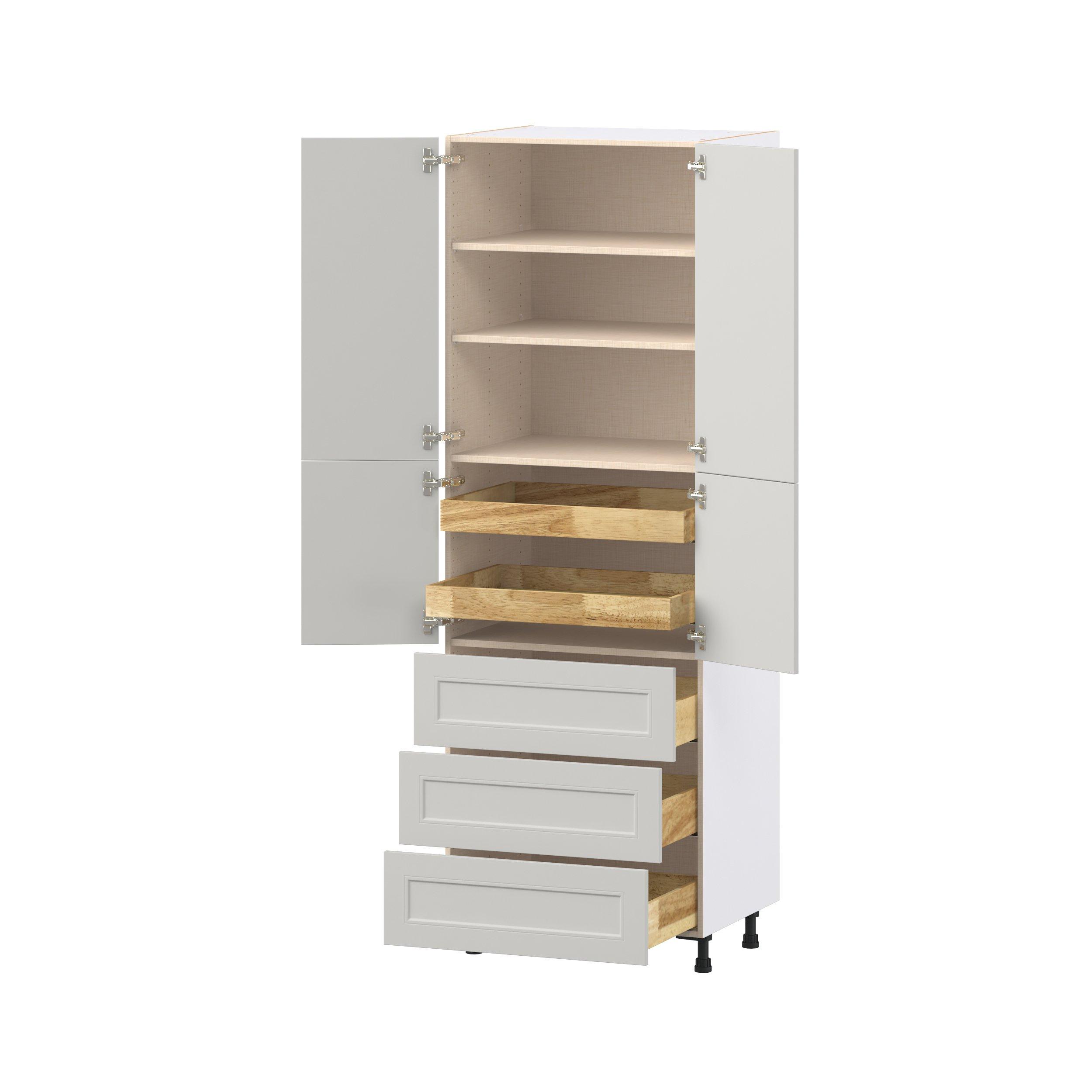 Lenox 30 in. Painted Light Gray Door and Drawer Pantry Cabinet with Inner Pull-Out