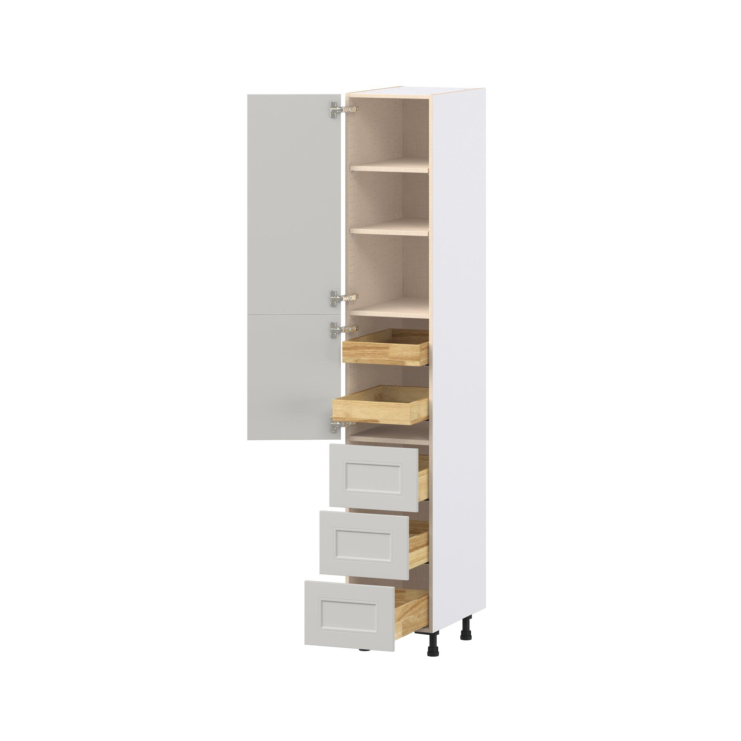 Lenox 15 in. Painted Light Gray Door and Drawer Pantry Cabinet with Inner Pull-Out