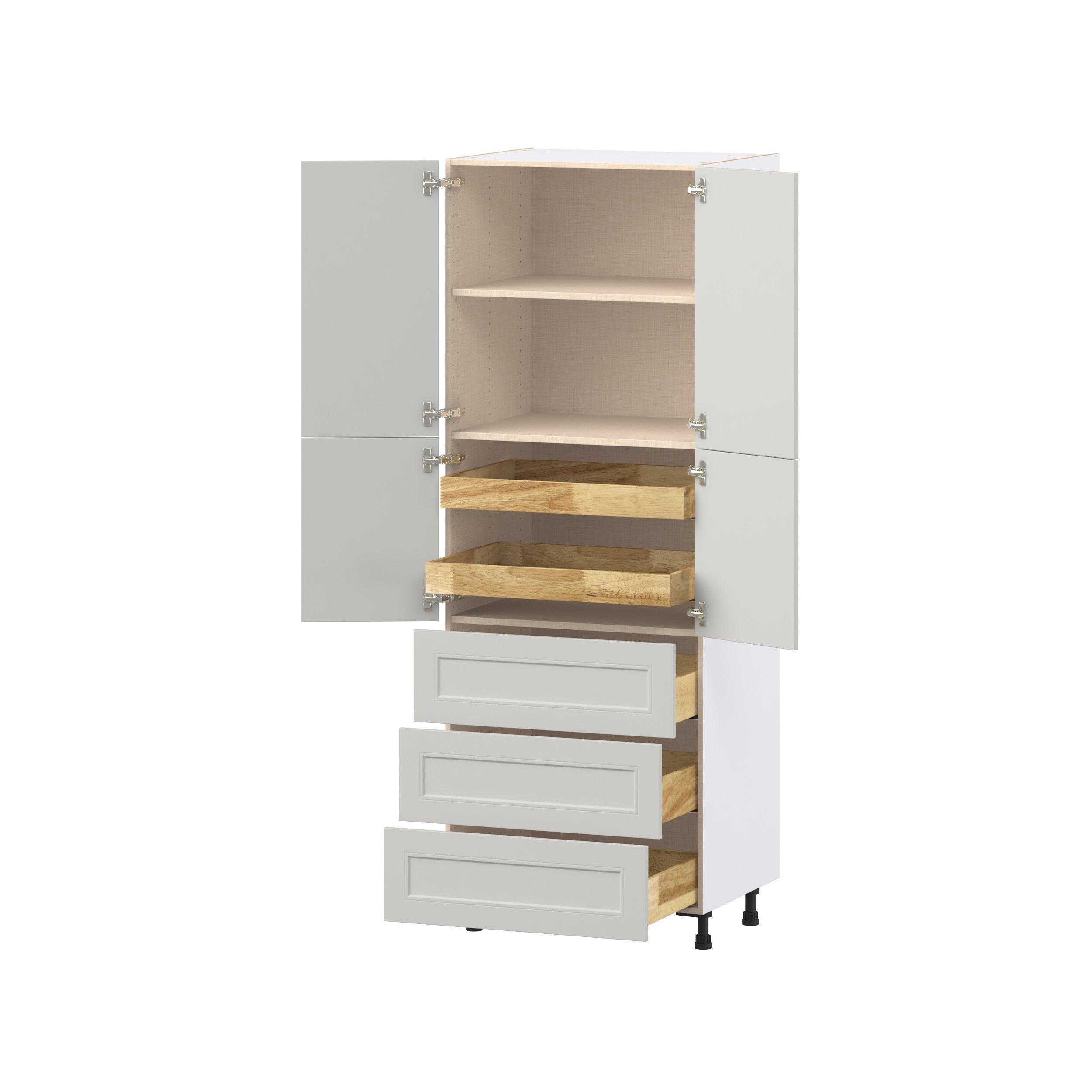 Lenox 30 in. Painted Light Gray Door and Drawer Pantry Cabinet with Inner Pull-Out