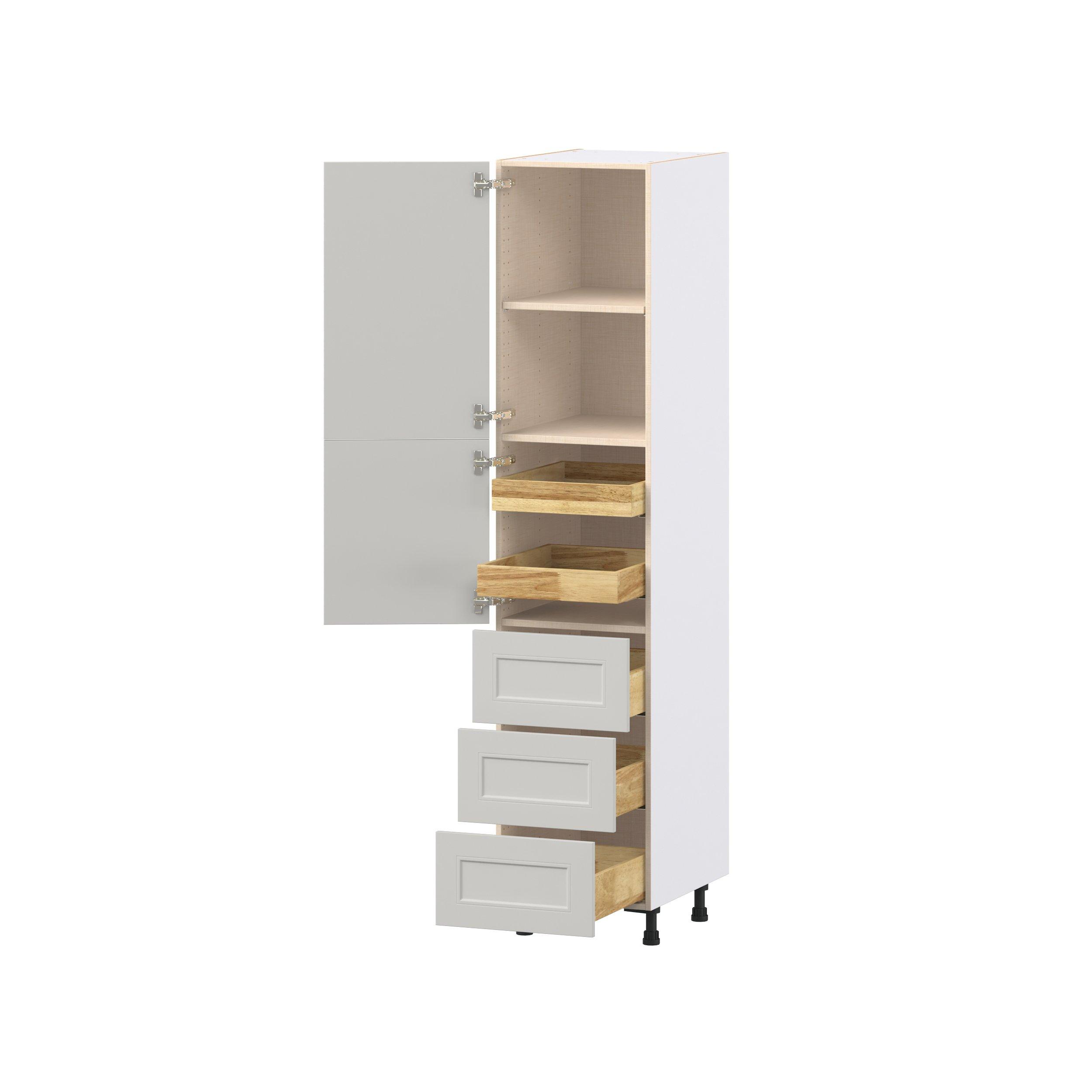 Lenox 18 in. Painted Light Gray Door and Drawer Pantry Cabinet with Inner Pull-Out