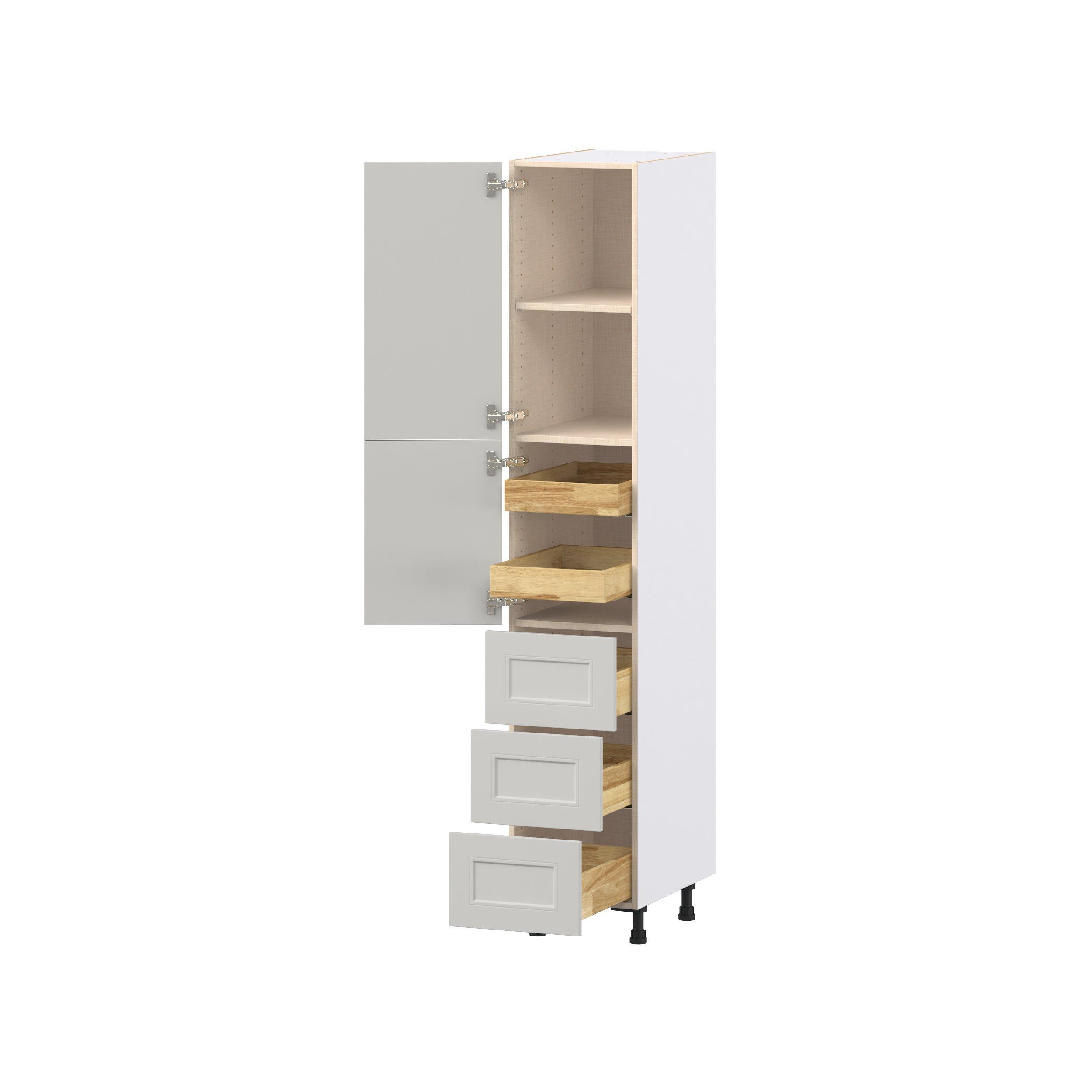 Lenox 15 in. Painted Light Gray Door and Drawer Pantry Cabinet with Inner Pull-Out