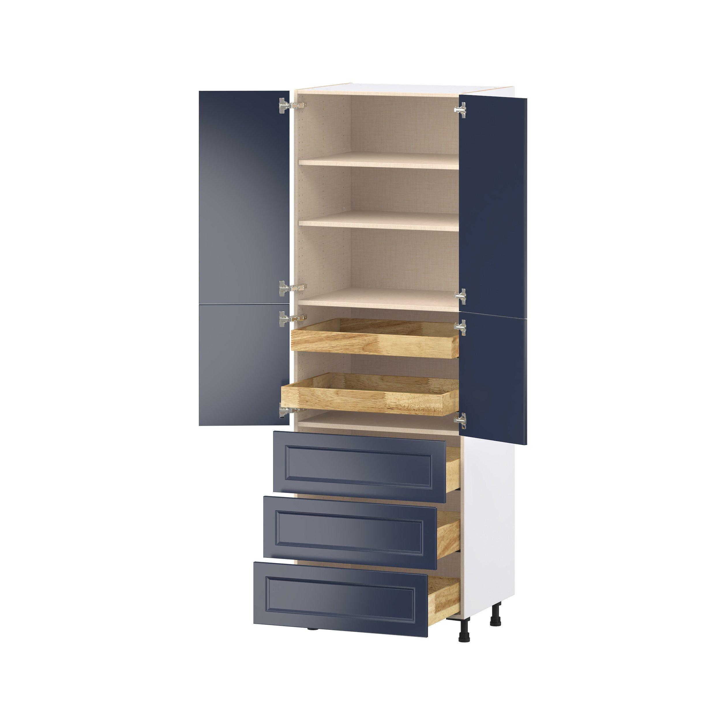 Peachtree 30 in. Painted Midnight Blue Door and Drawer Pantry Cabinet with Inner Pull-Out
