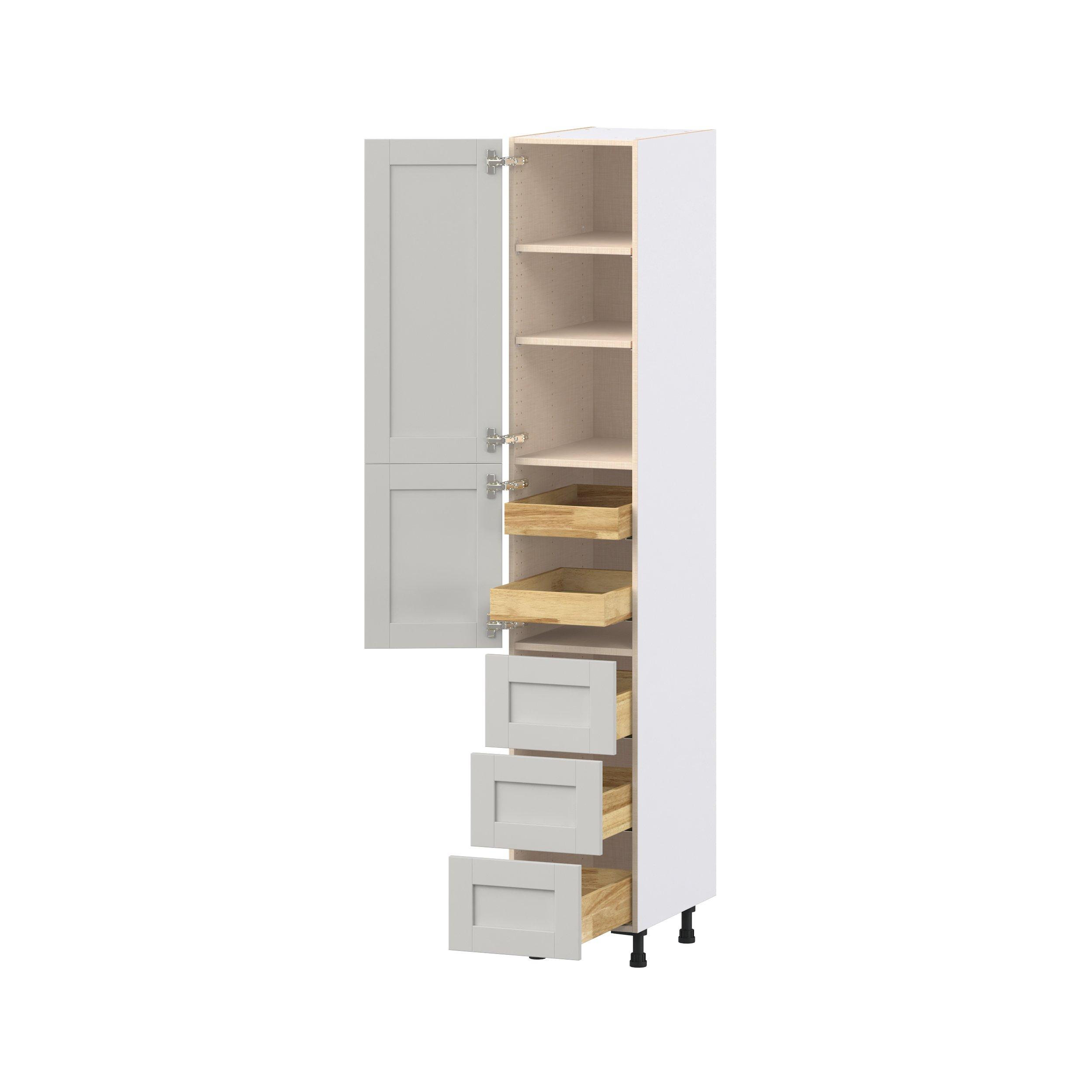 Summerhill 15 in. Light Gray Door and Drawer Pantry Cabinet with Inner Pull-Out
