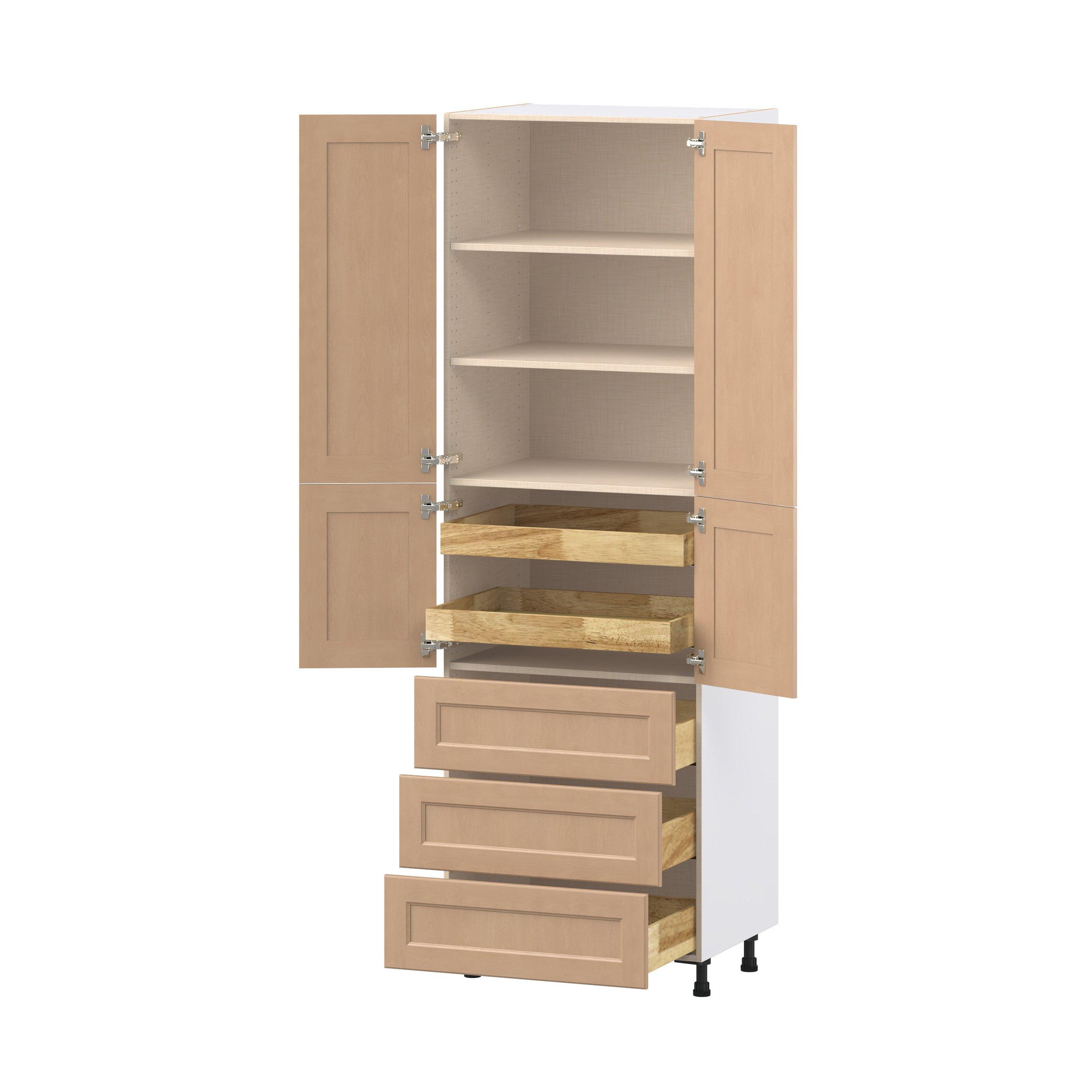 Sugarhill 30 in. Stained Sugar Cookie Door and Drawer Pantry Cabinet with Inner Pull-Out