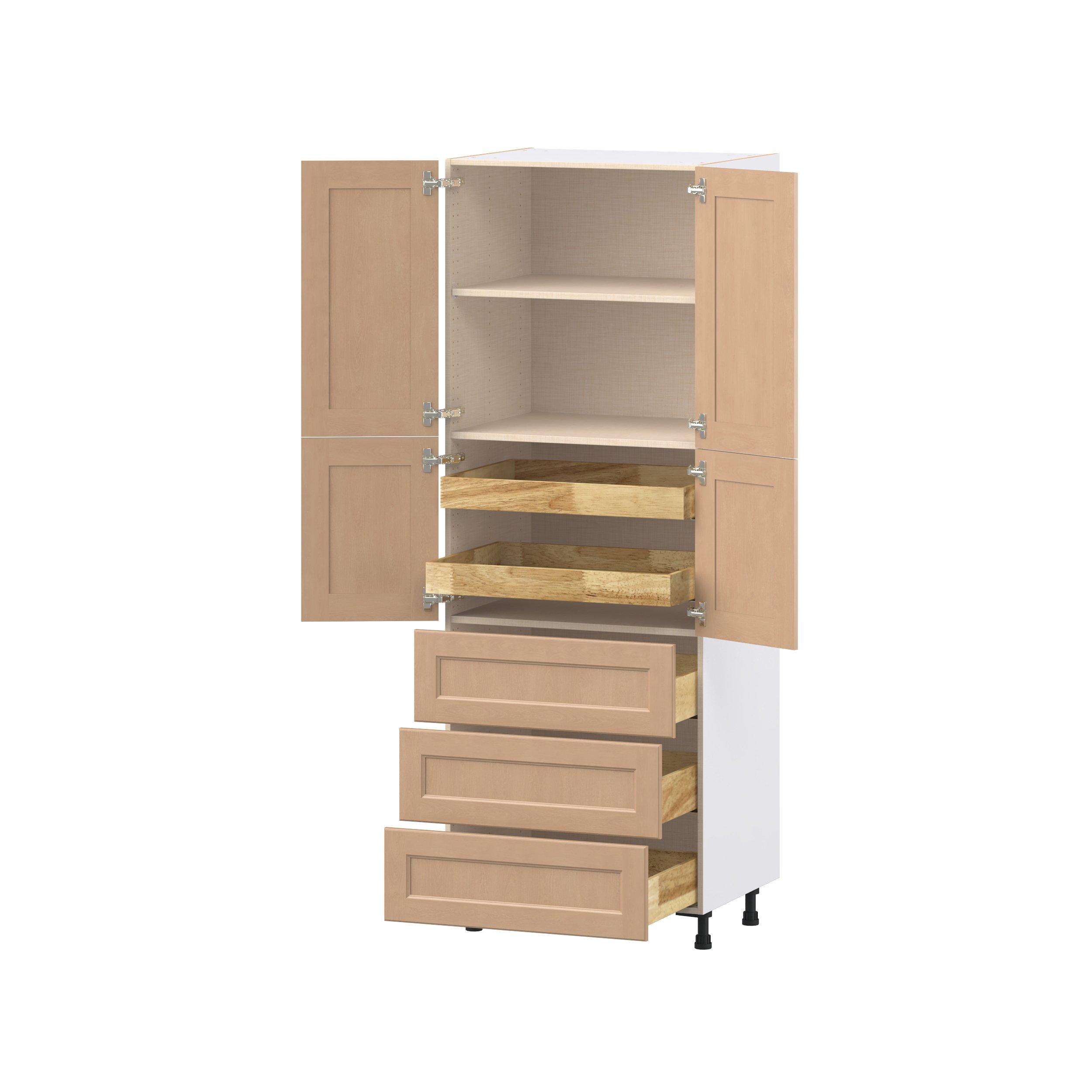 Sugarhill 30 in. Stained Sugar Cookie Door and Drawer Pantry Cabinet with Inner Pull-Out