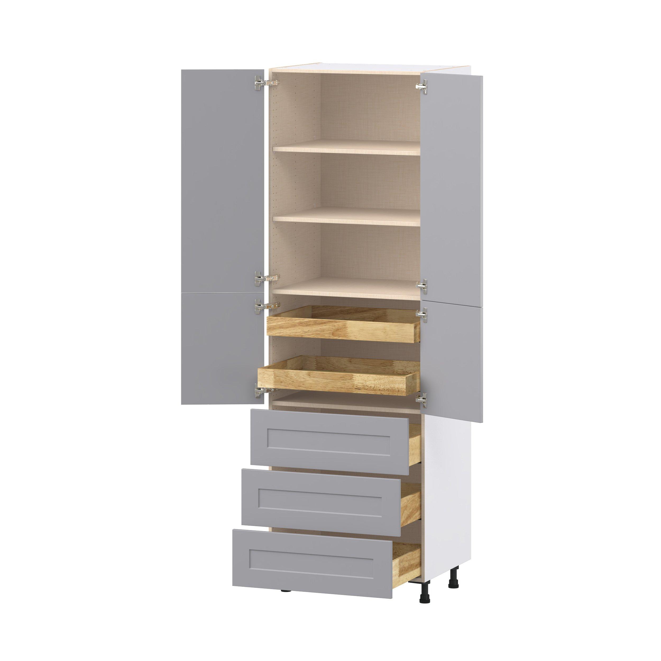 Candler 30 in. Painted Slate Gray Door and Drawer Pantry Cabinet with Inner Pull-Out