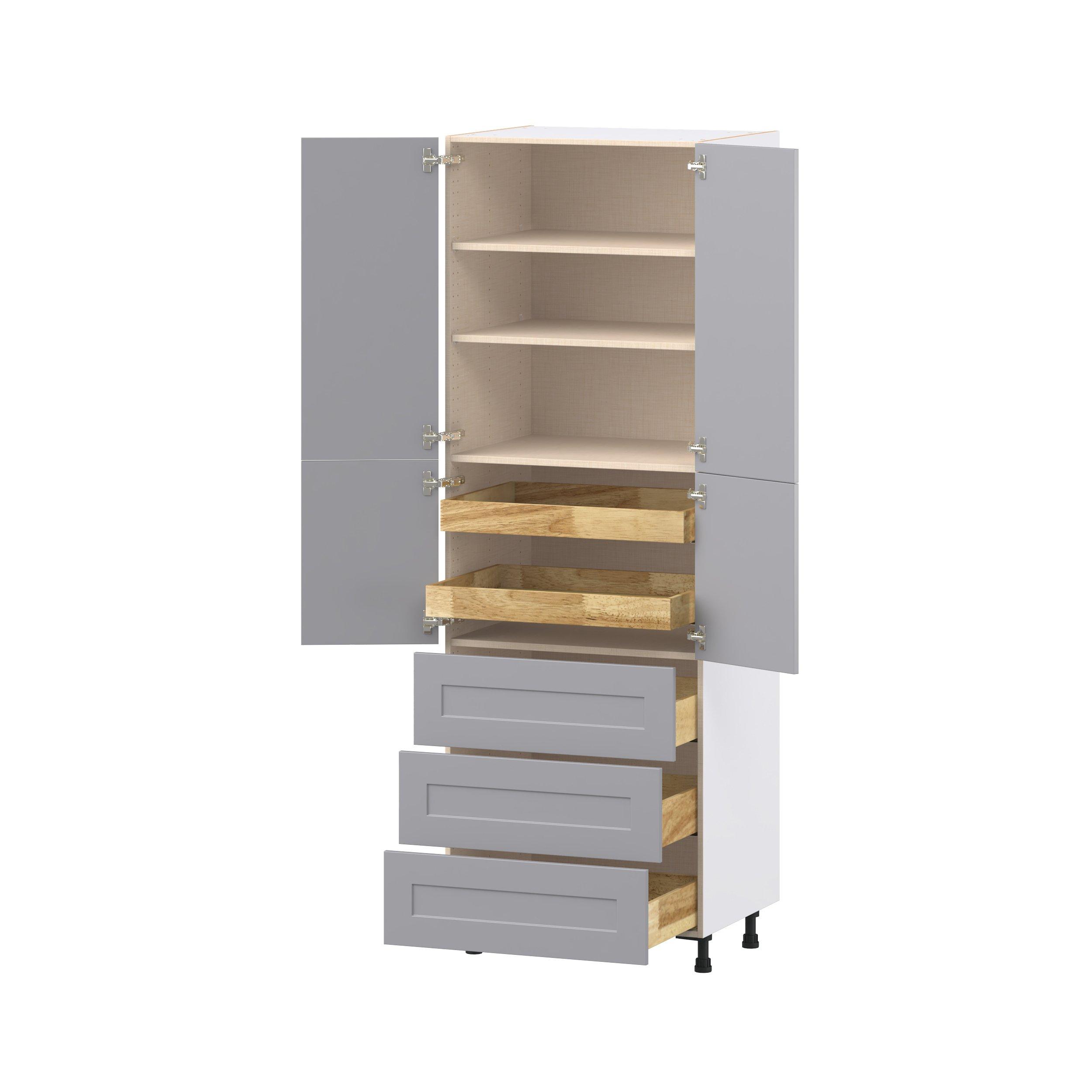 Candler 30 in. Painted Slate Gray Door and Drawer Pantry Cabinet with Inner Pull-Out