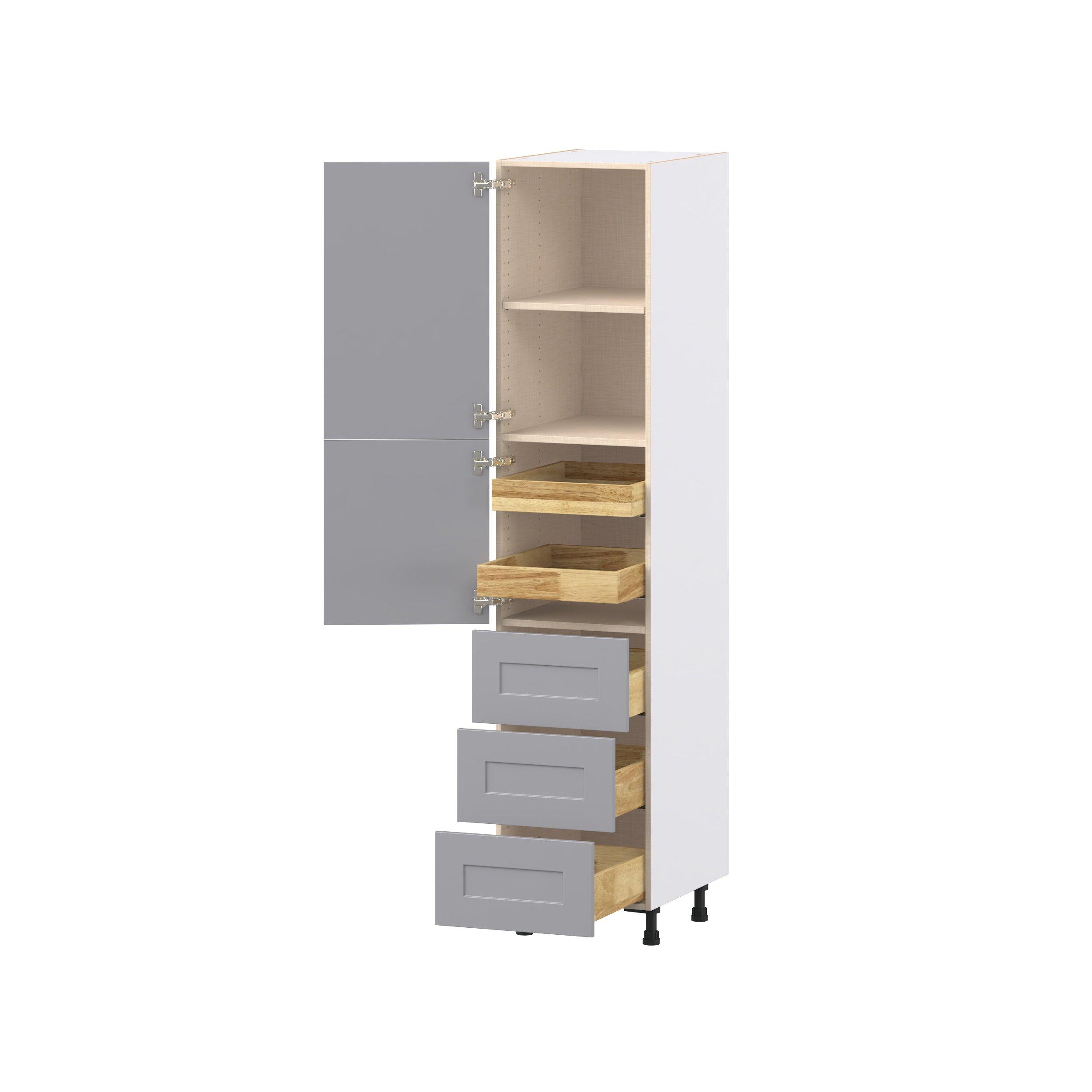 Candler 18 in. Painted Slate Gray Door and Drawer Pantry Cabinet with Inner Pull-Out