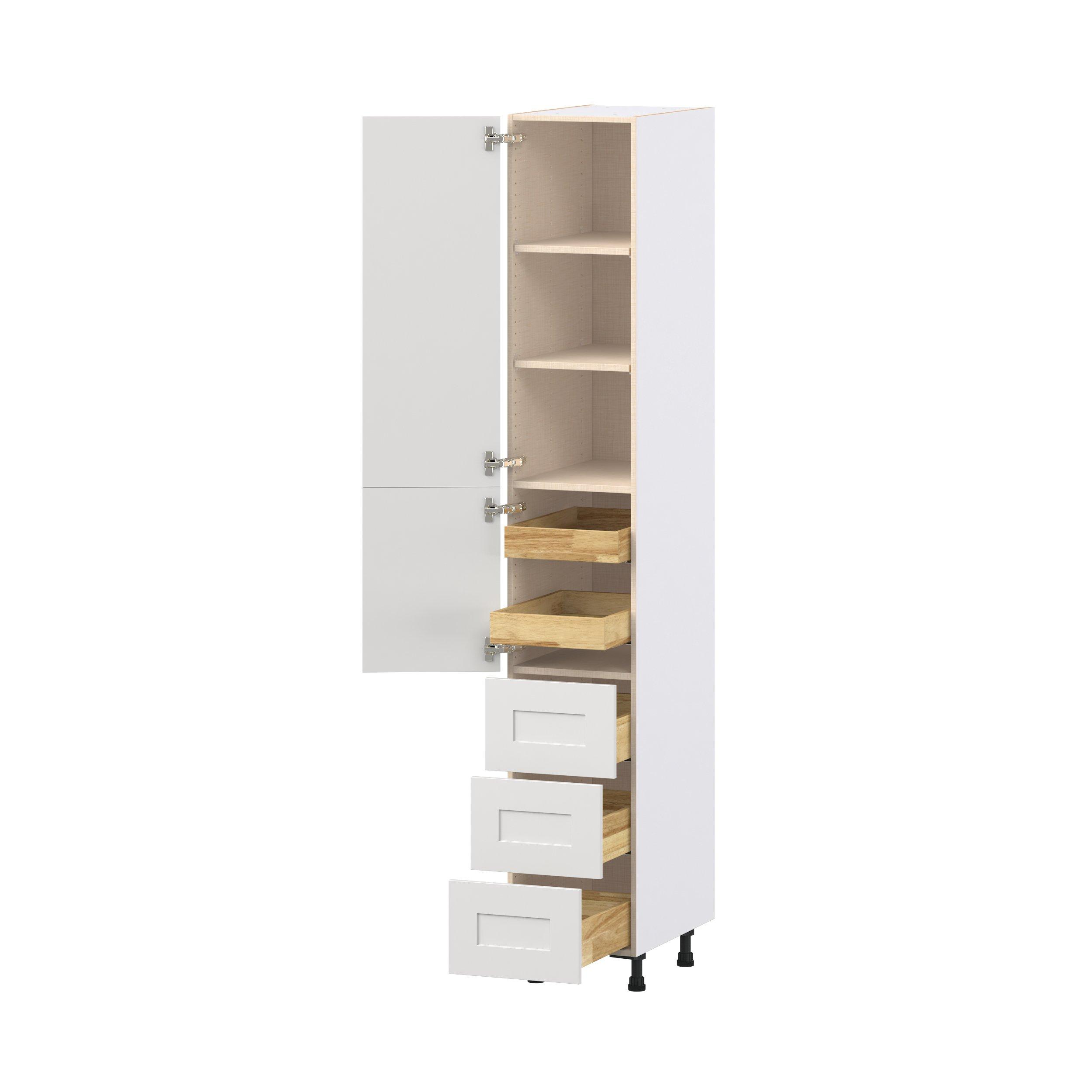 Candler 15 in. Painted Warm White Door and Drawer Pantry Cabinet with Inner Pull-Out
