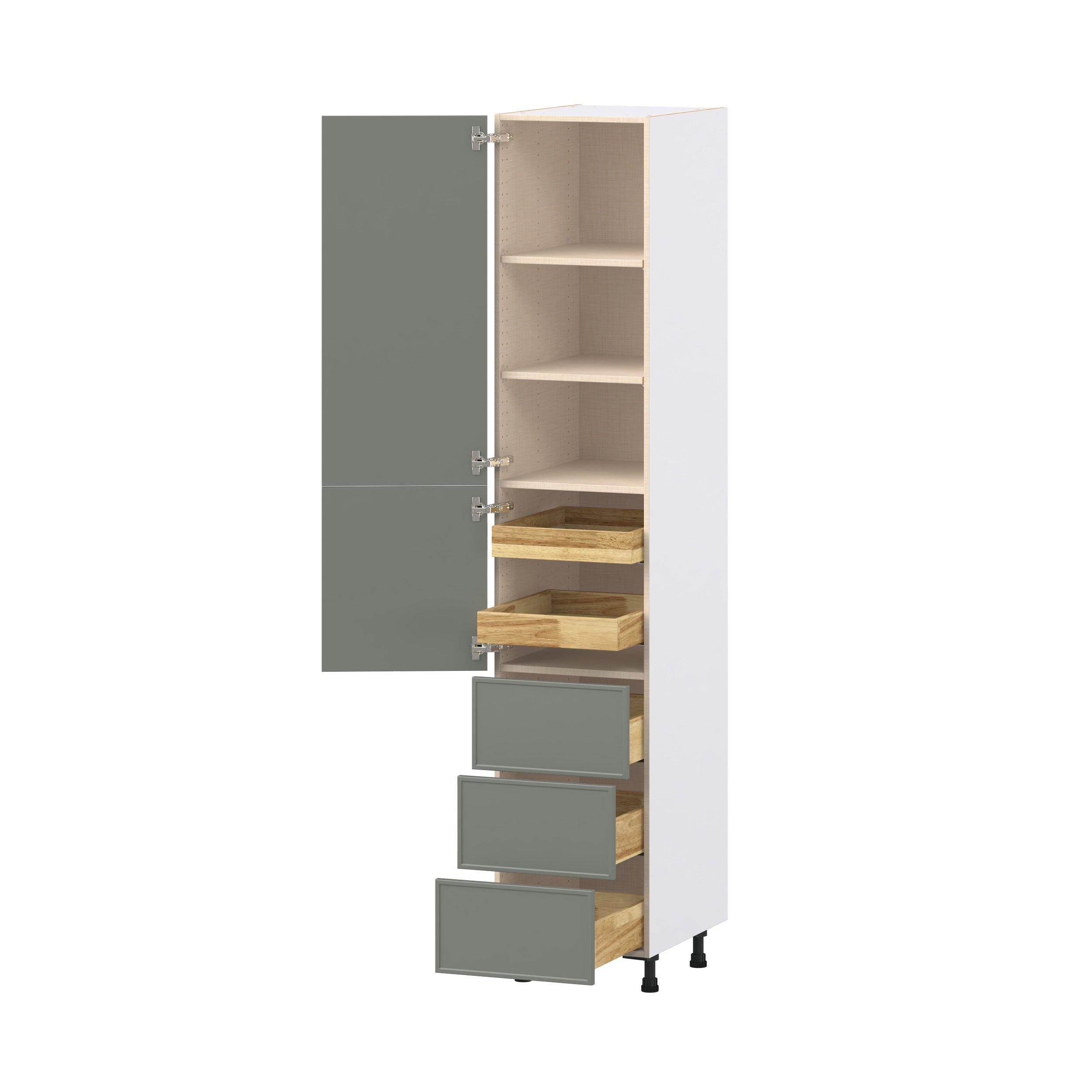 Linden 18 in. Painted Moss Green Door and Drawer Pantry Cabinet with Inner Pull-Out