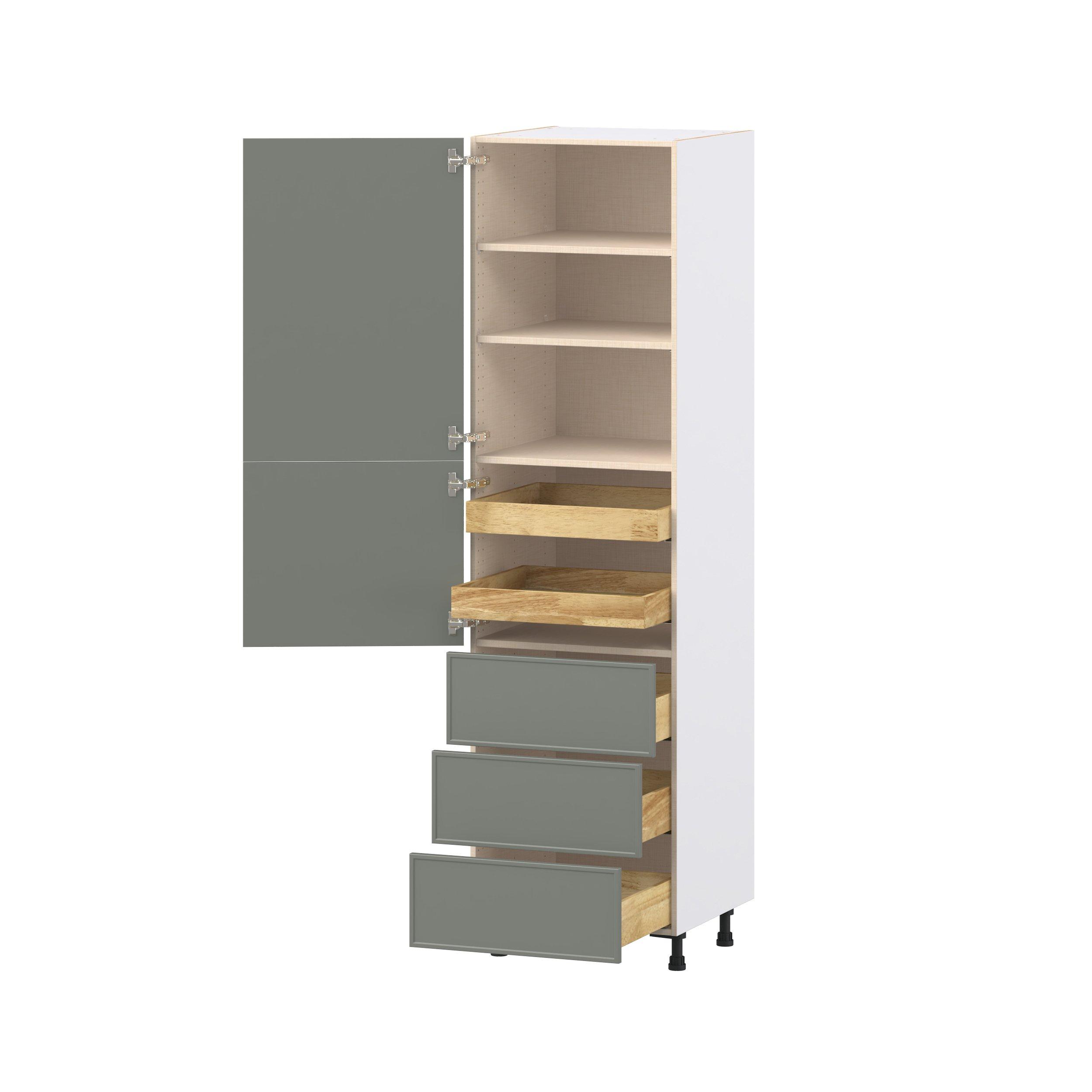 Linden 24 in. Painted Moss Green Door and Drawer Pantry Cabinet with Inner Pull-Out