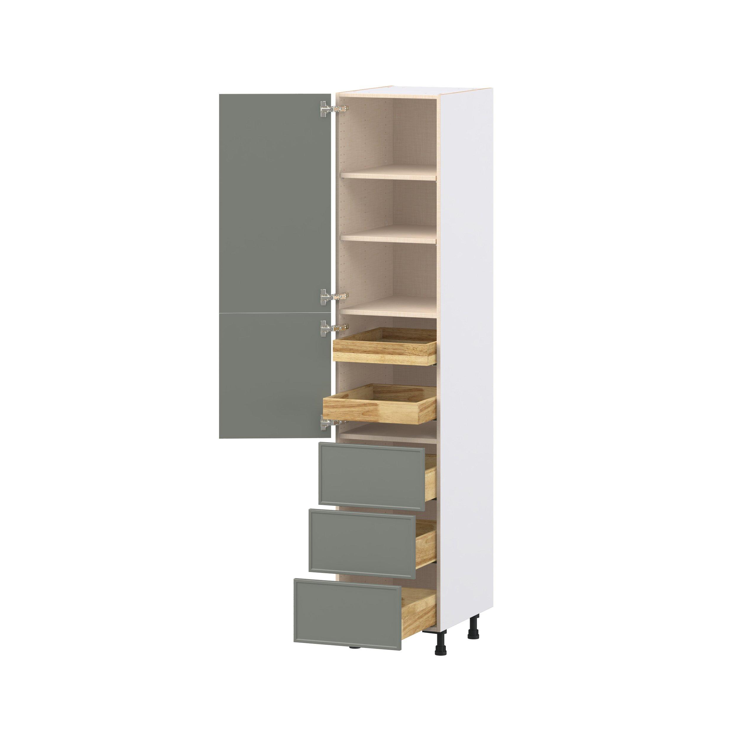Linden 18 in. Painted Moss Green Door and Drawer Pantry Cabinet with Inner Pull-Out