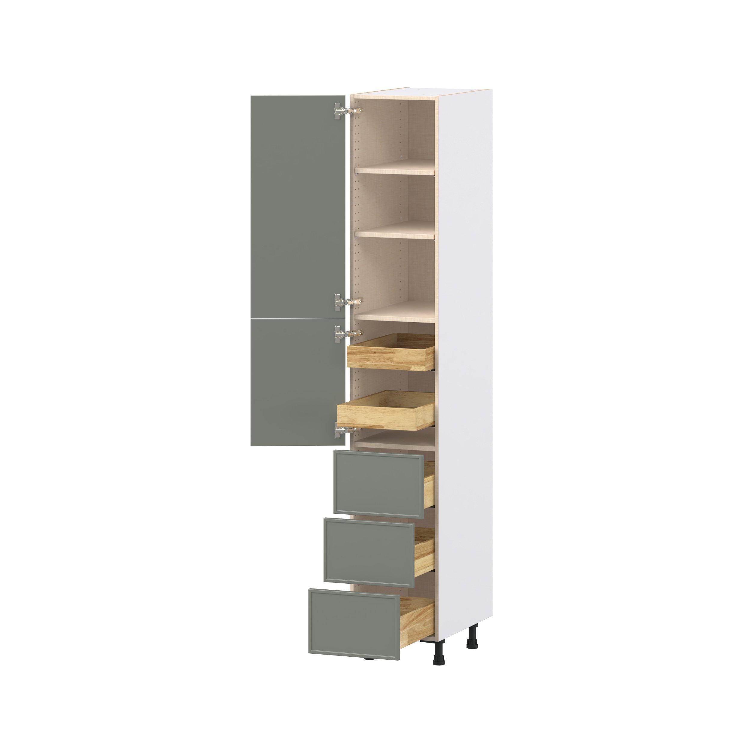 Linden 15 in. Painted Moss Green Door and Drawer Pantry Cabinet with Inner Pull-Out