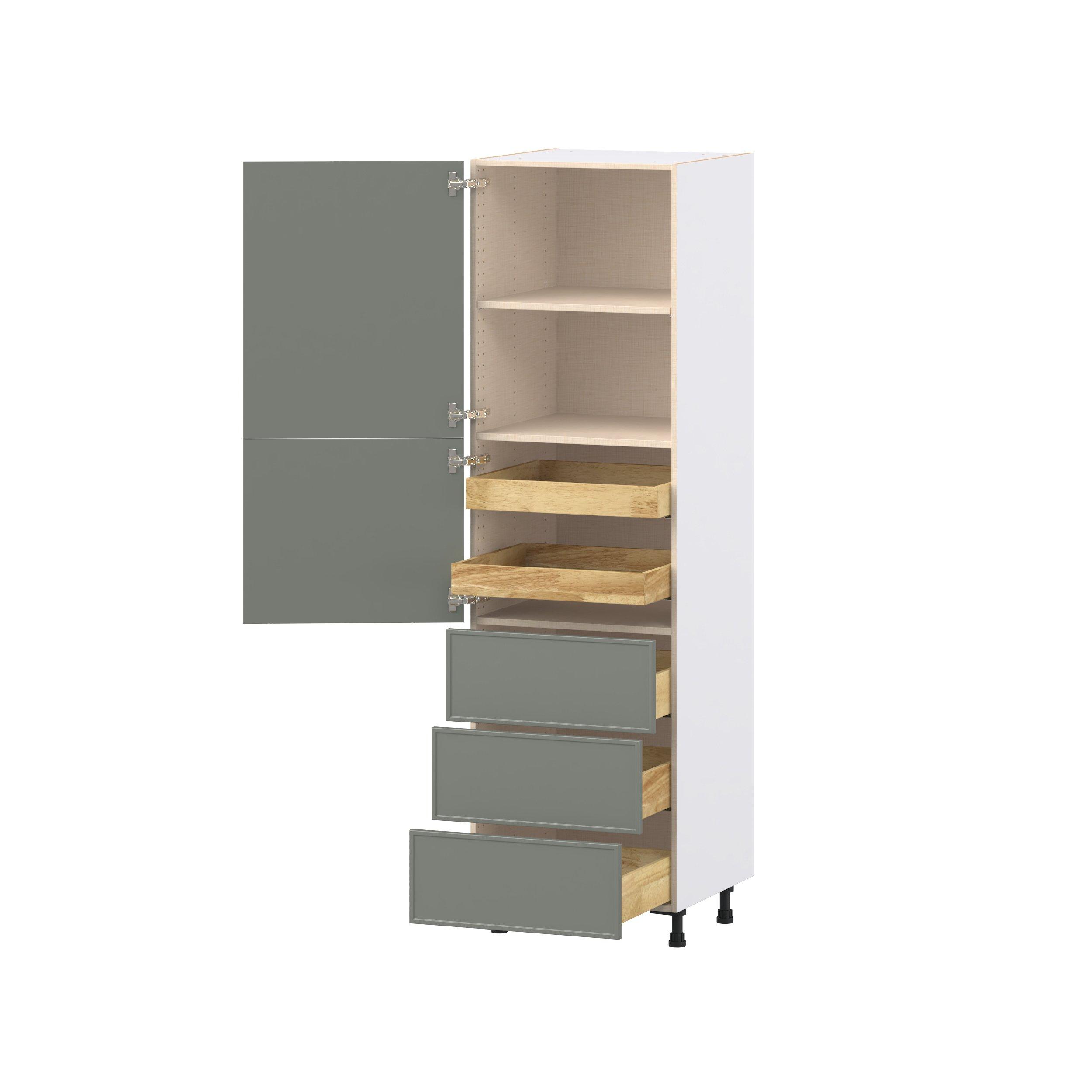 Linden 24 in. Painted Moss Green Door and Drawer Pantry Cabinet with Inner Pull-Out