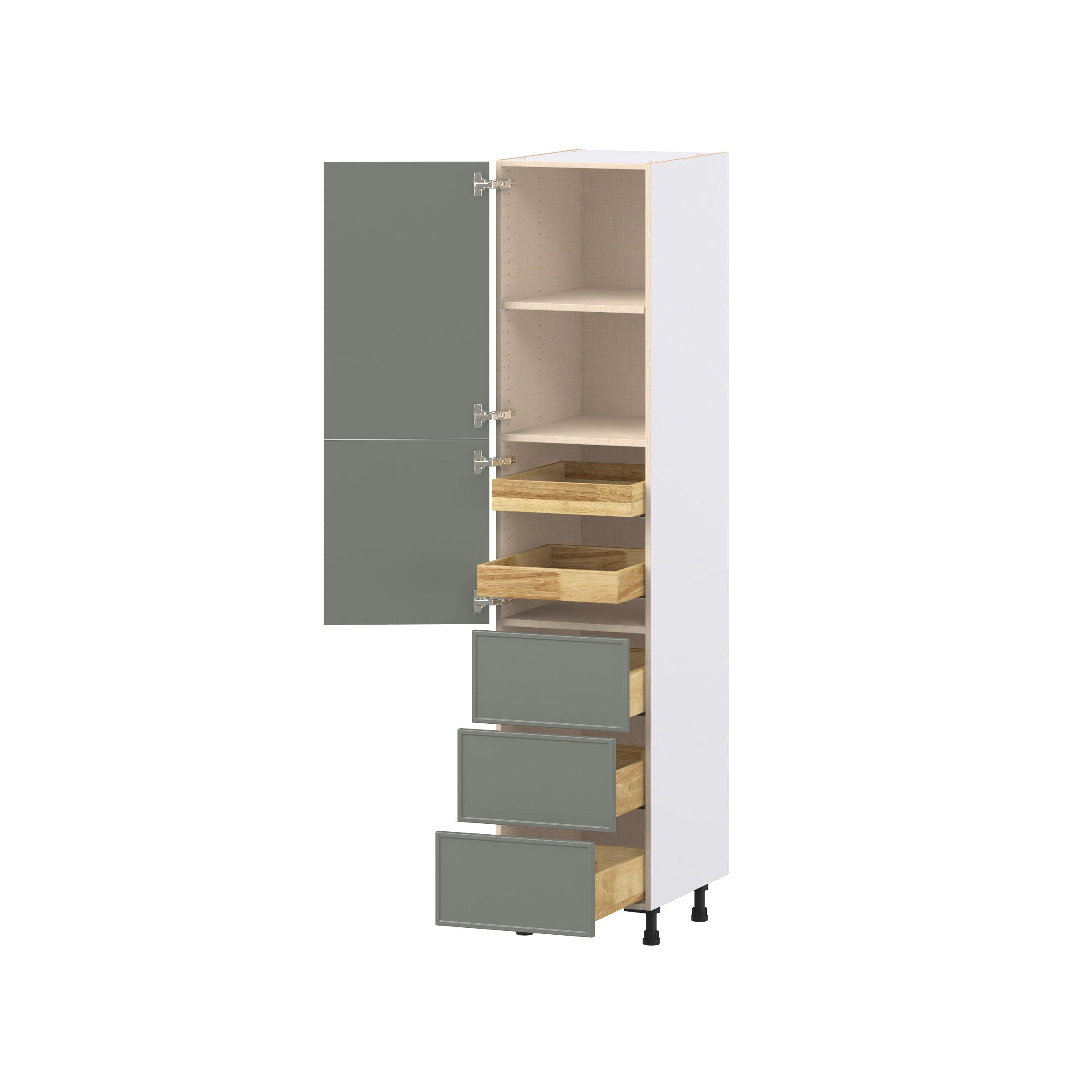Linden 18 in. Painted Moss Green Door and Drawer Pantry Cabinet with Inner Pull-Out