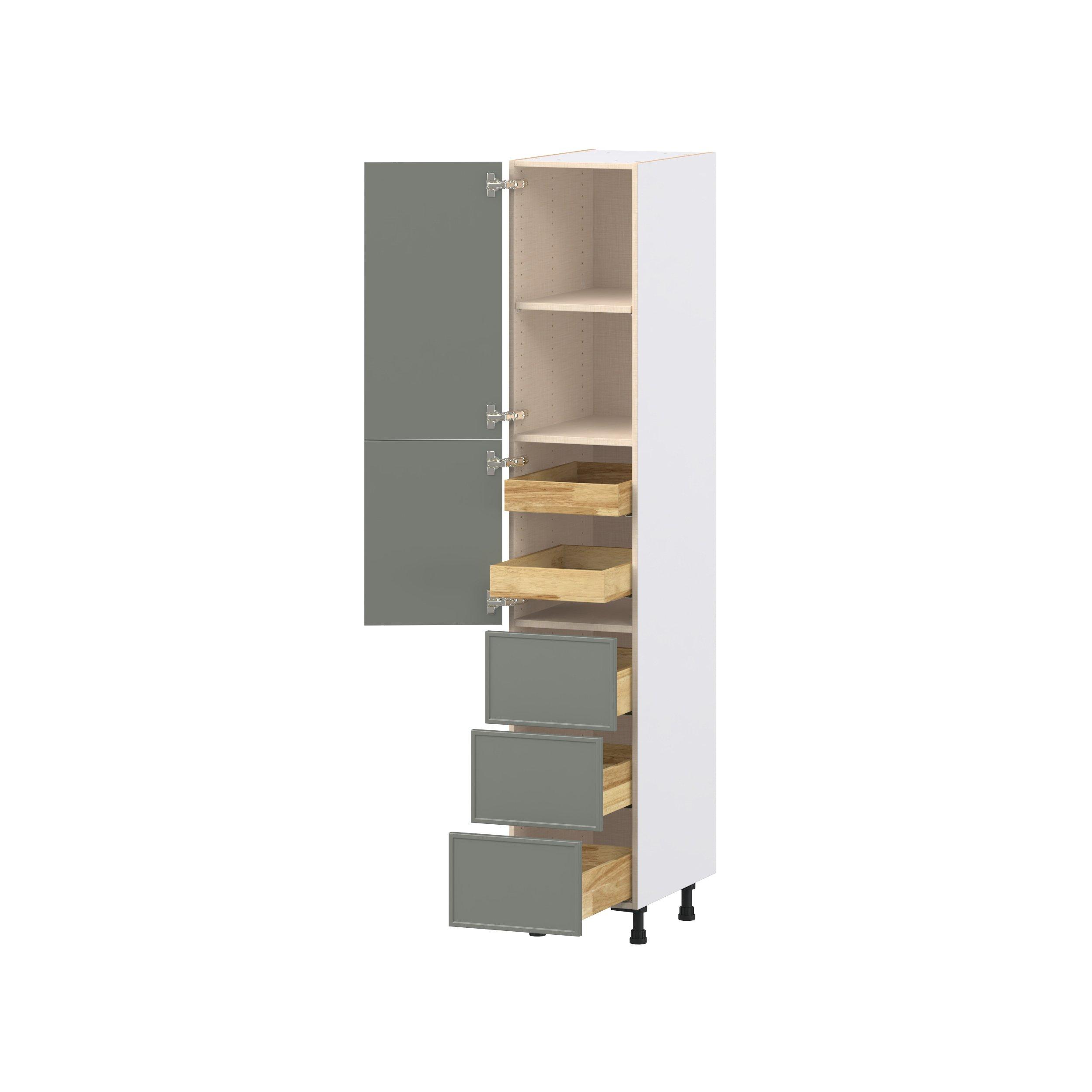 Linden 15 in. Painted Moss Green Door and Drawer Pantry Cabinet with Inner Pull-Out
