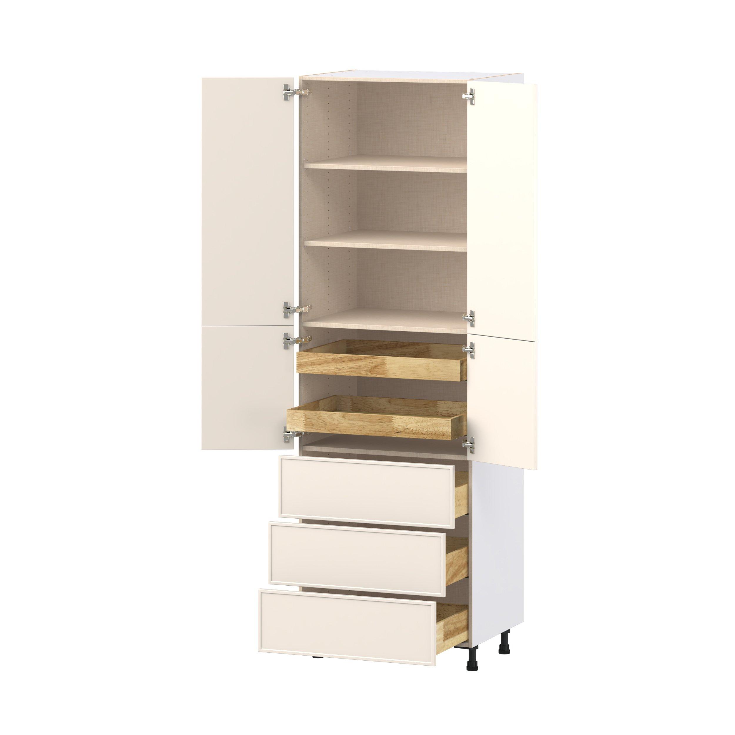 Linden 30 in. Painted Washed Linen Door and Drawer Pantry Cabinet with Inner Pull-Out